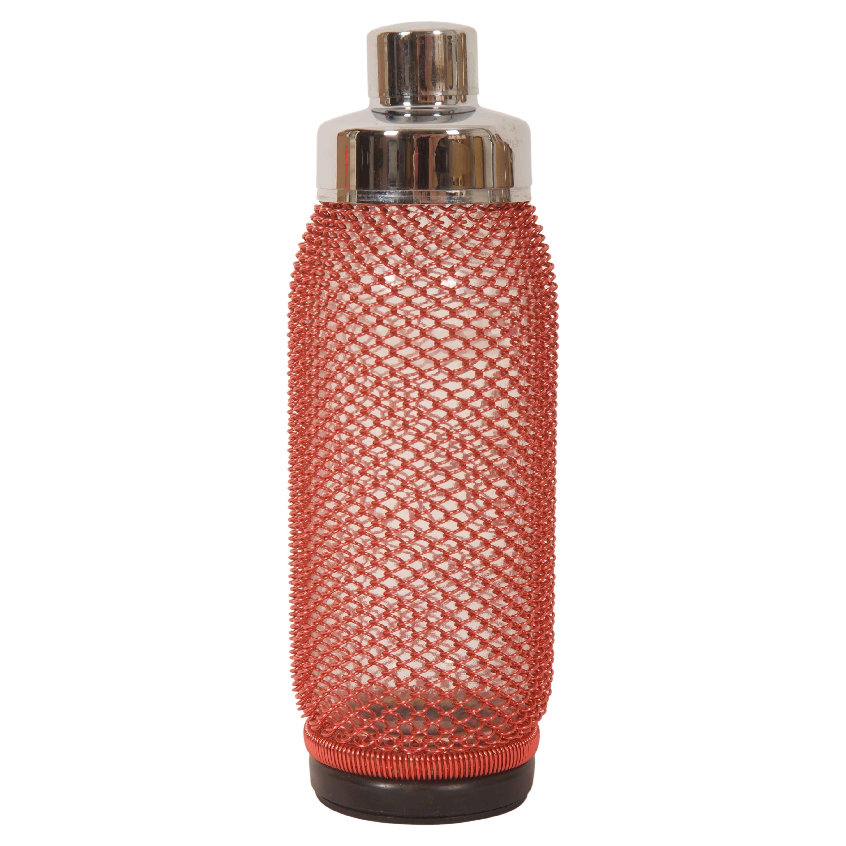 Mid-Century Cocktail Shaker With A Red Wire-Netting