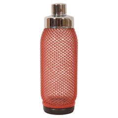 Vintage Mid-Century Cocktail Shaker With A Red Wire-Netting