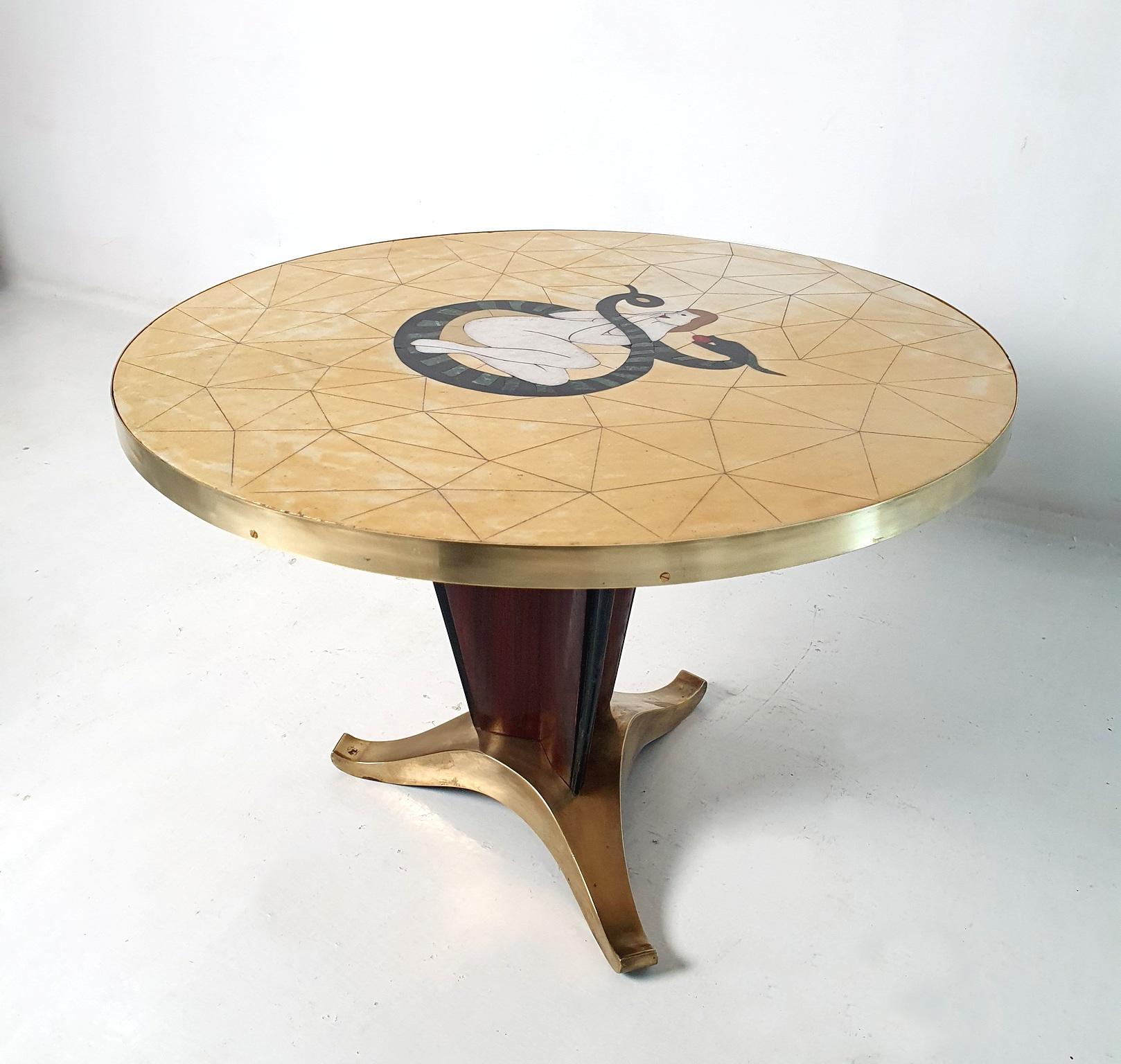 Brass Mid-Century Cocktail Table Eve with Snake in the Manner of Melchiorre Bega For Sale