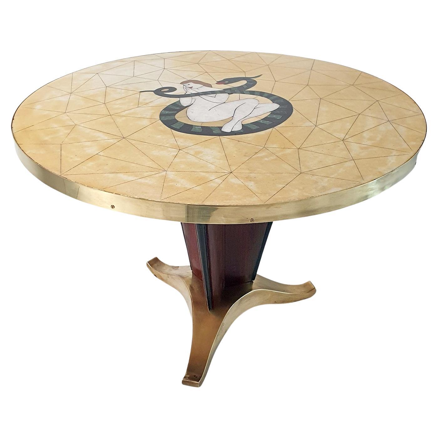 Mid-Century Cocktail Table Eve with Snake in the Manner of Melchiorre Bega For Sale