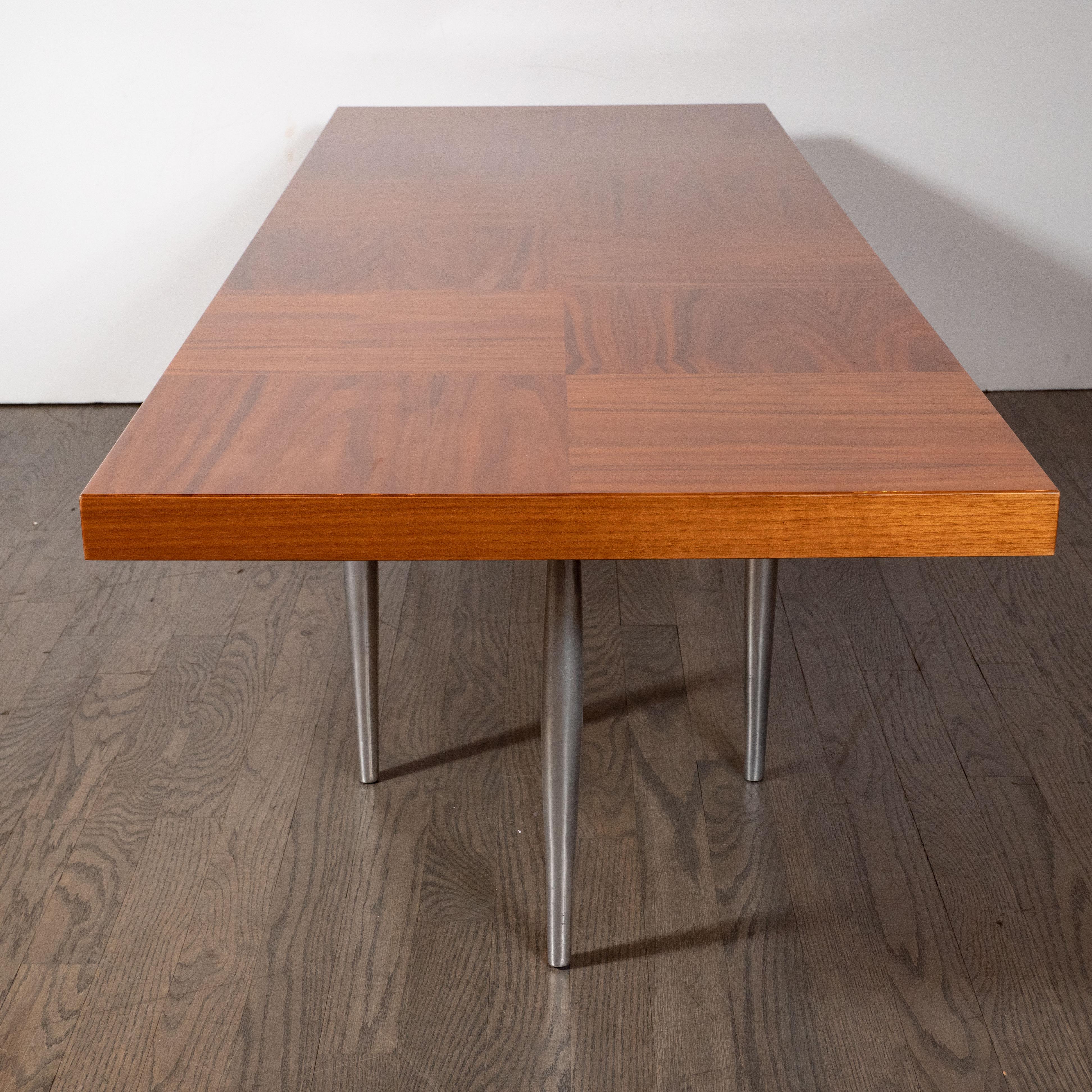 Midcentury Cocktail Table, Bookmatched Walnut Top and Sculptural Aluminum Base 3