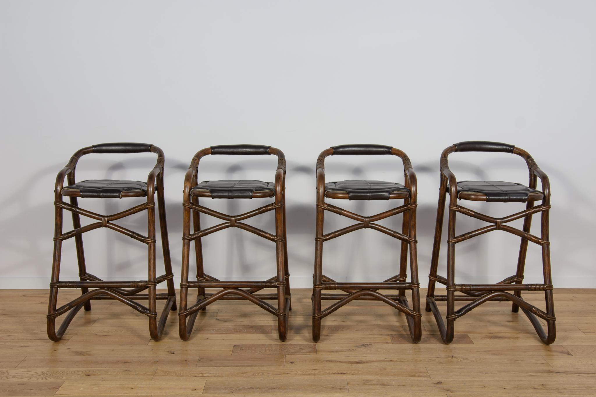 French Mid-Century Cocktail Tropical  Bamboo Tiki Bar with Bar Stools, France, 1960s