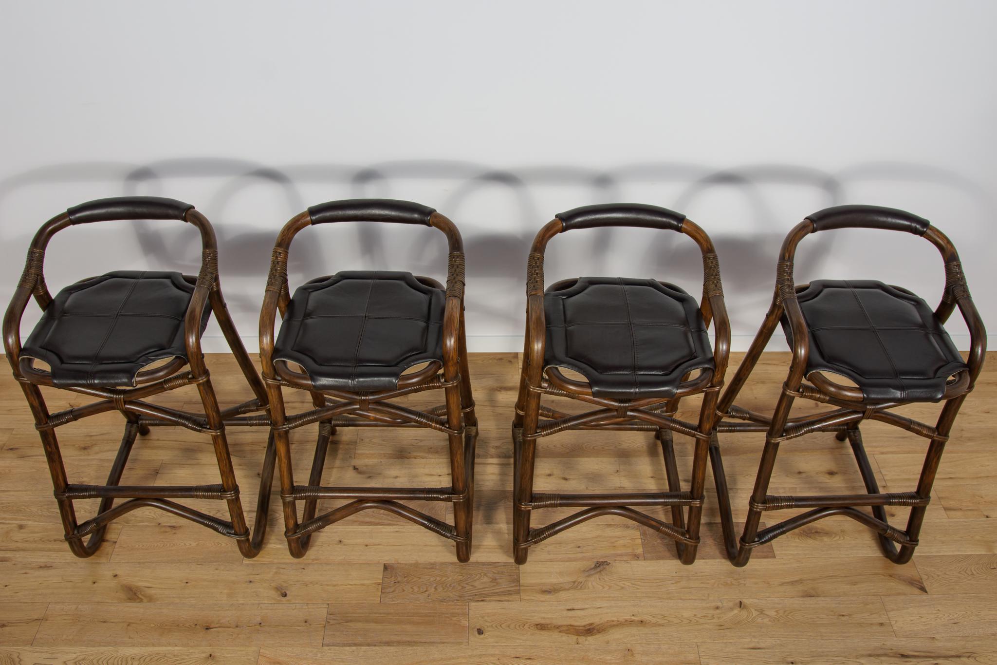 Woodwork Mid-Century Cocktail Tropical  Bamboo Tiki Bar with Bar Stools, France, 1960s
