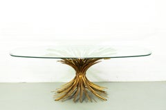 Midcentury Coco Chanel Gilt Oval Glass and Brass Table Sheaf of Wheat