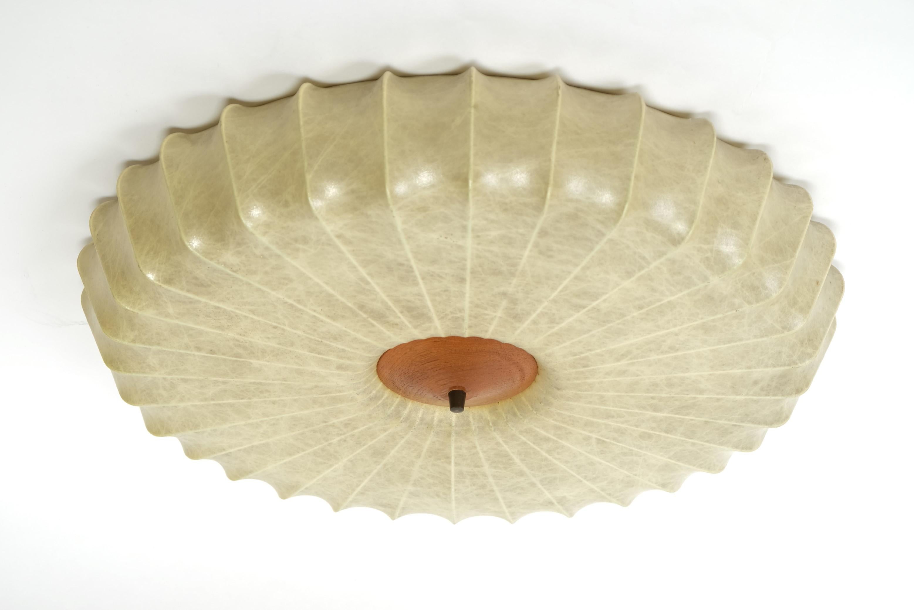 Mid-Century Cocoon Light Flush Mount Lamp Teak, Italy 1960s 5