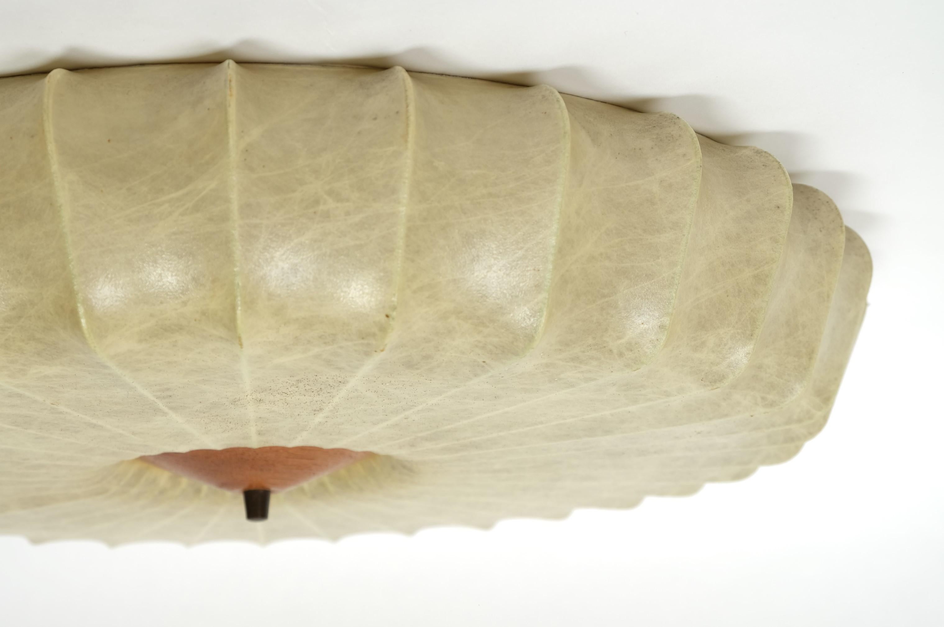Mid-Century Cocoon Light Flush Mount Lamp Teak, Italy 1960s 9