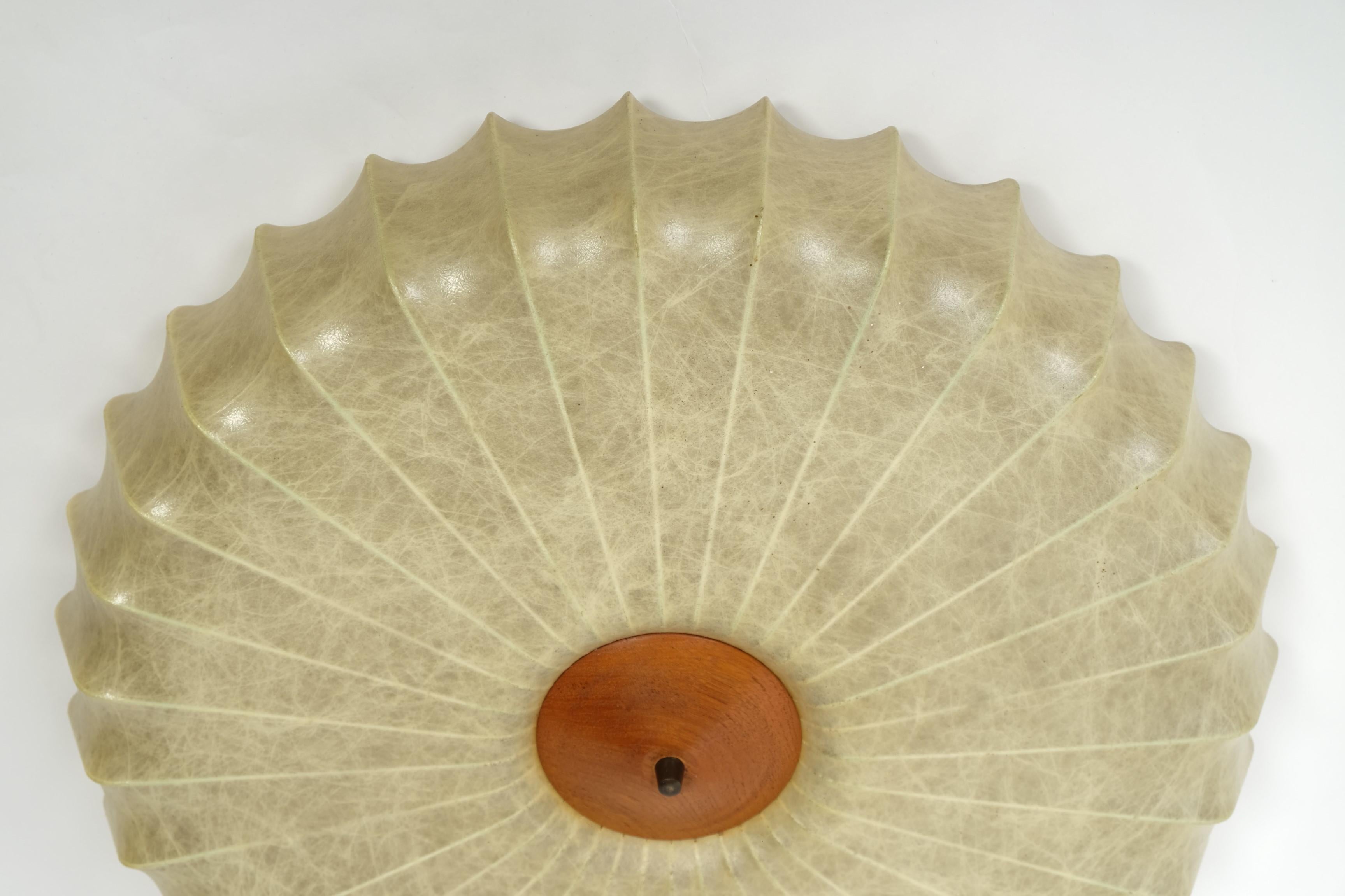 Mid-Century Cocoon Light Flush Mount Lamp Teak, Italy 1960s 10