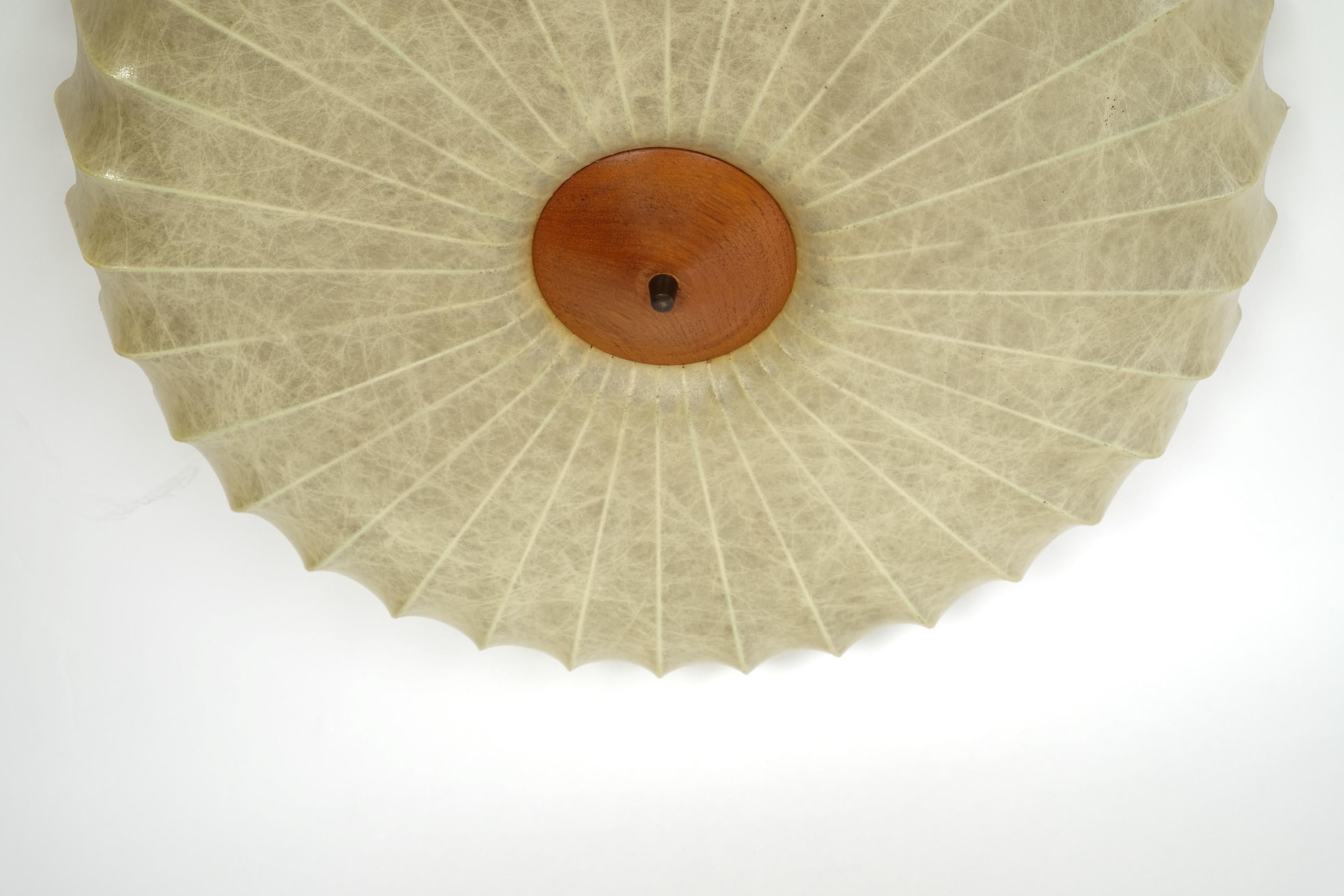 Mid-Century Cocoon Light Flush Mount Lamp Teak, Italy 1960s 11