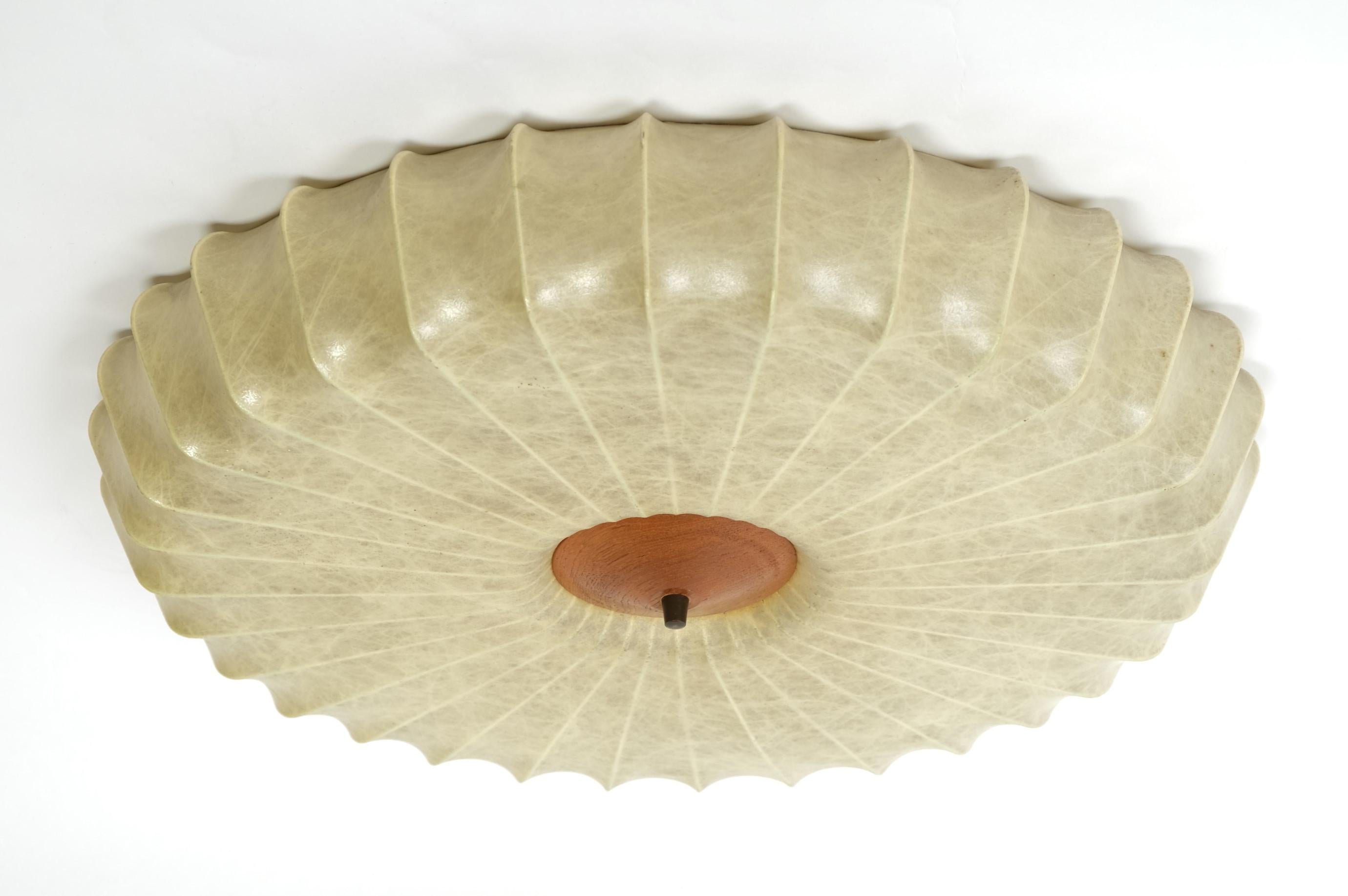 Mid-Century Modern Mid-Century Cocoon Light Flush Mount Lamp Teak, Italy 1960s
