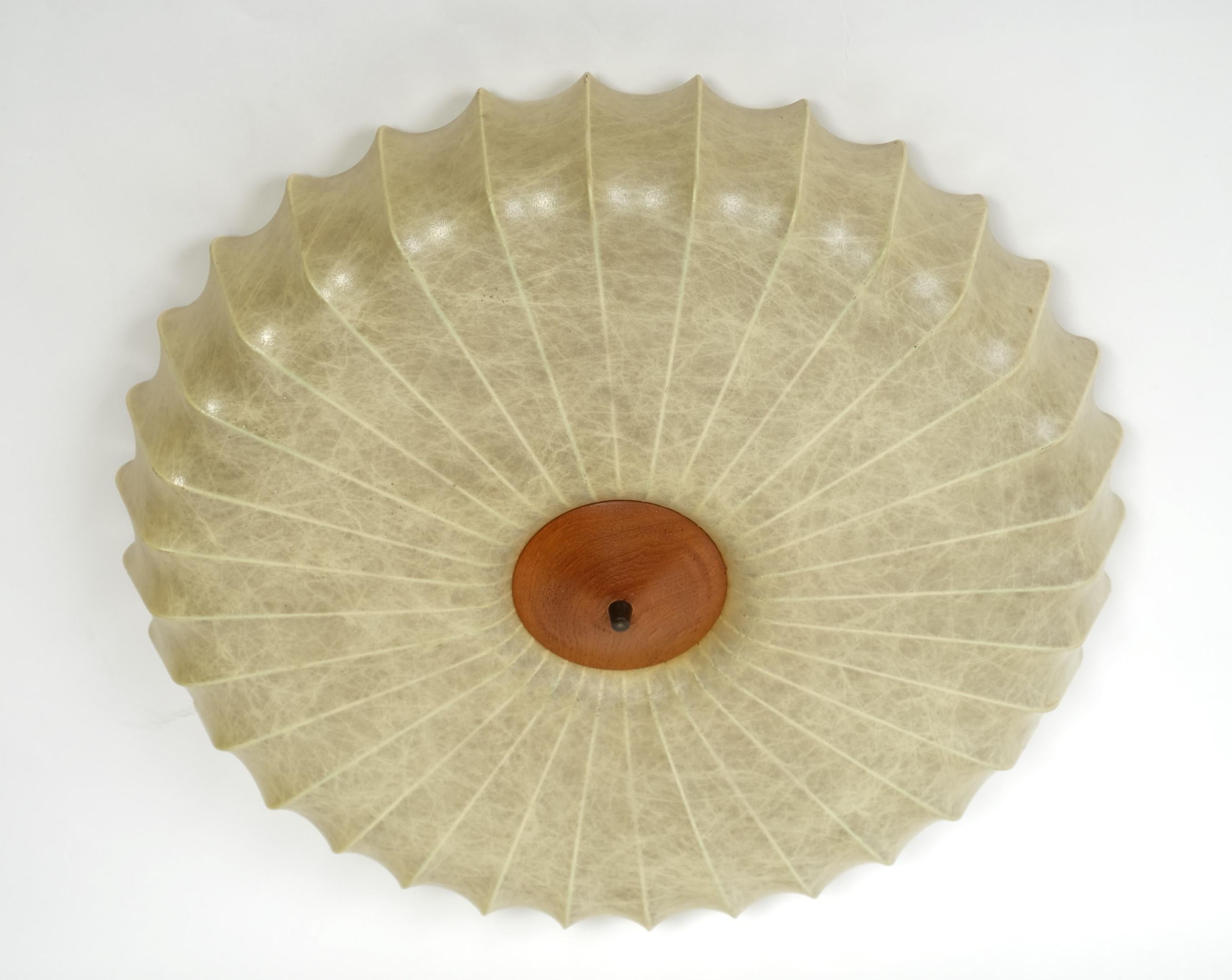 Mid-Century Cocoon Light Flush Mount Lamp Teak, Italy 1960s In Good Condition In München, BY