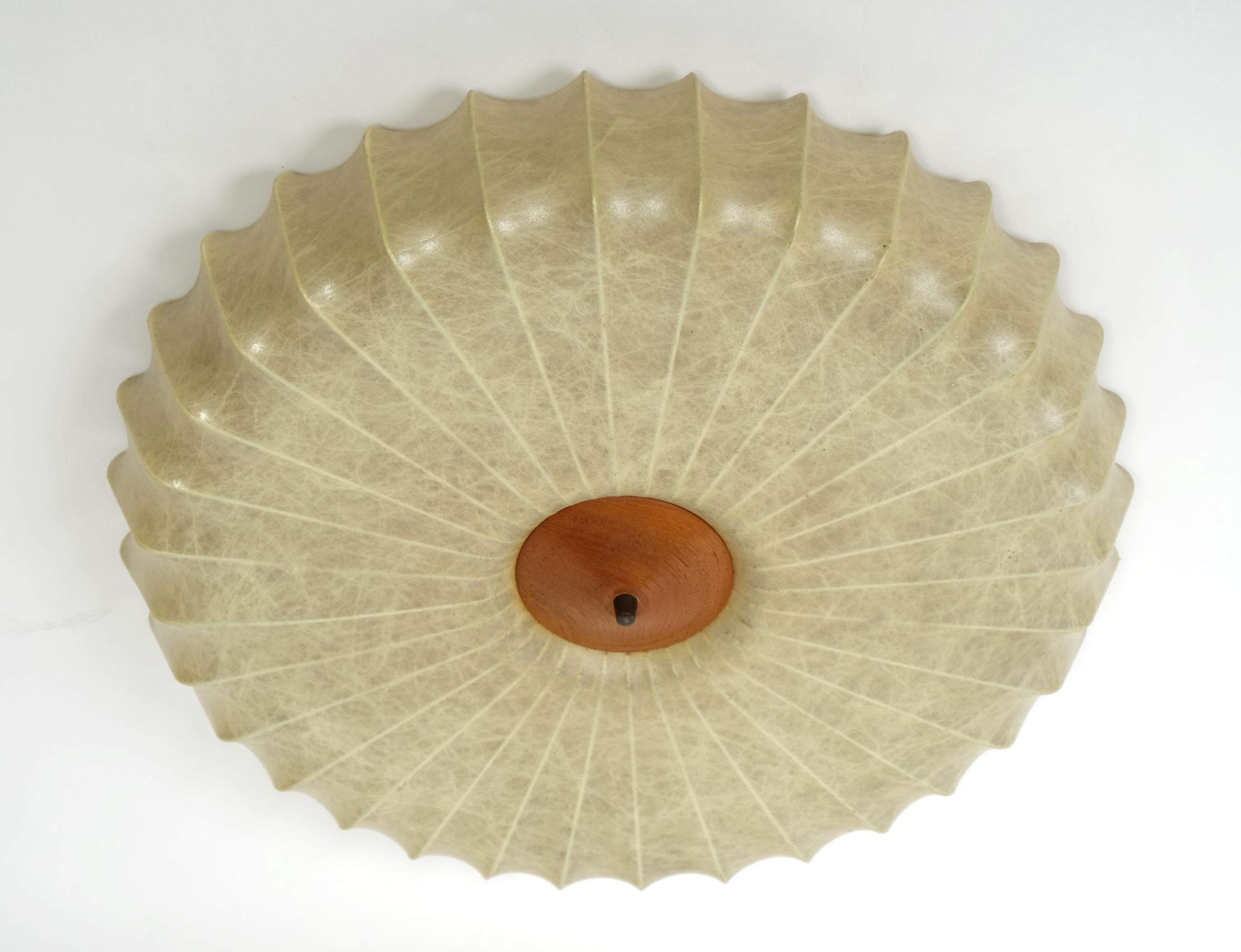 Mid-20th Century Mid-Century Cocoon Light Flush Mount Lamp Teak, Italy 1960s