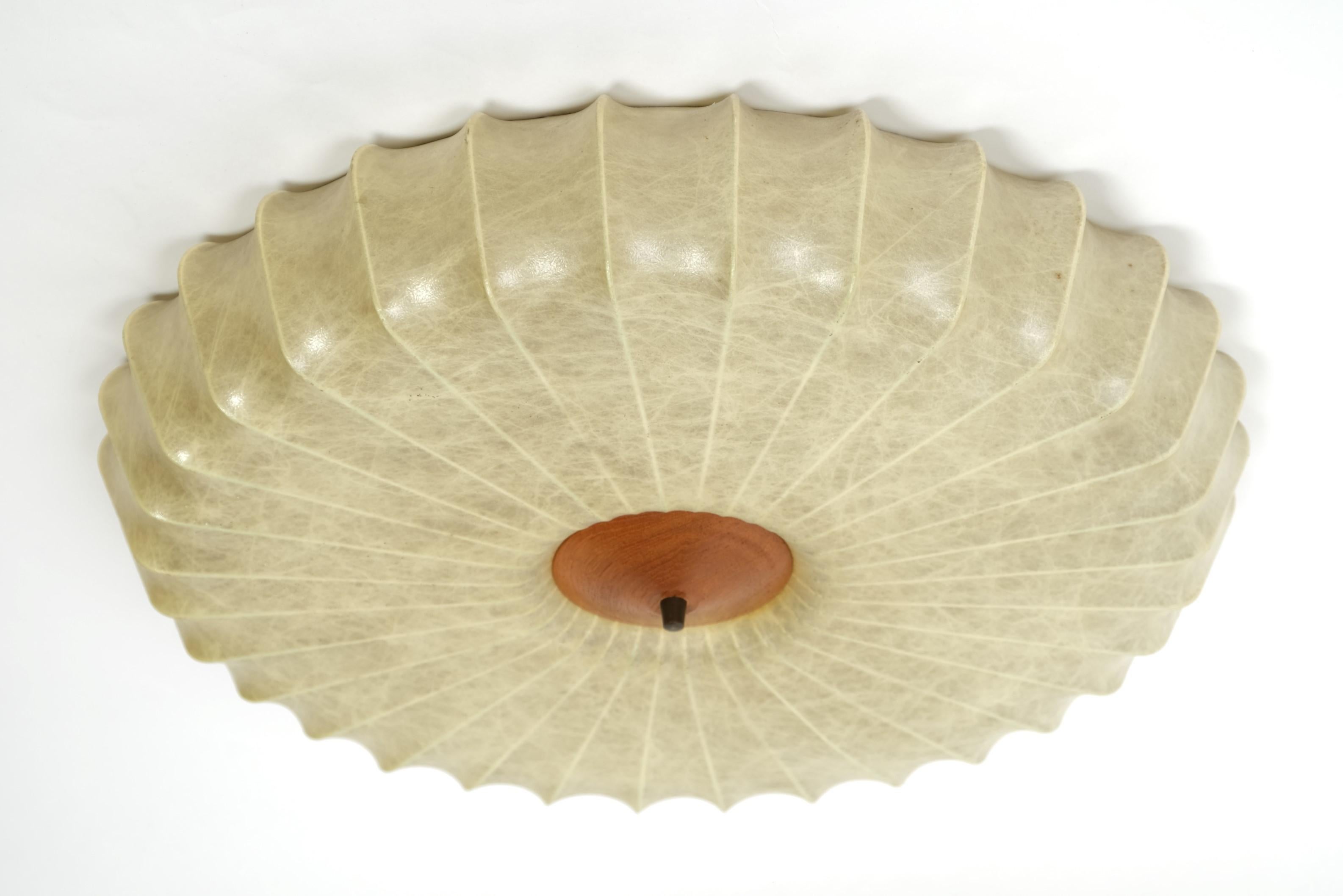 Metal Mid-Century Cocoon Light Flush Mount Lamp Teak, Italy 1960s