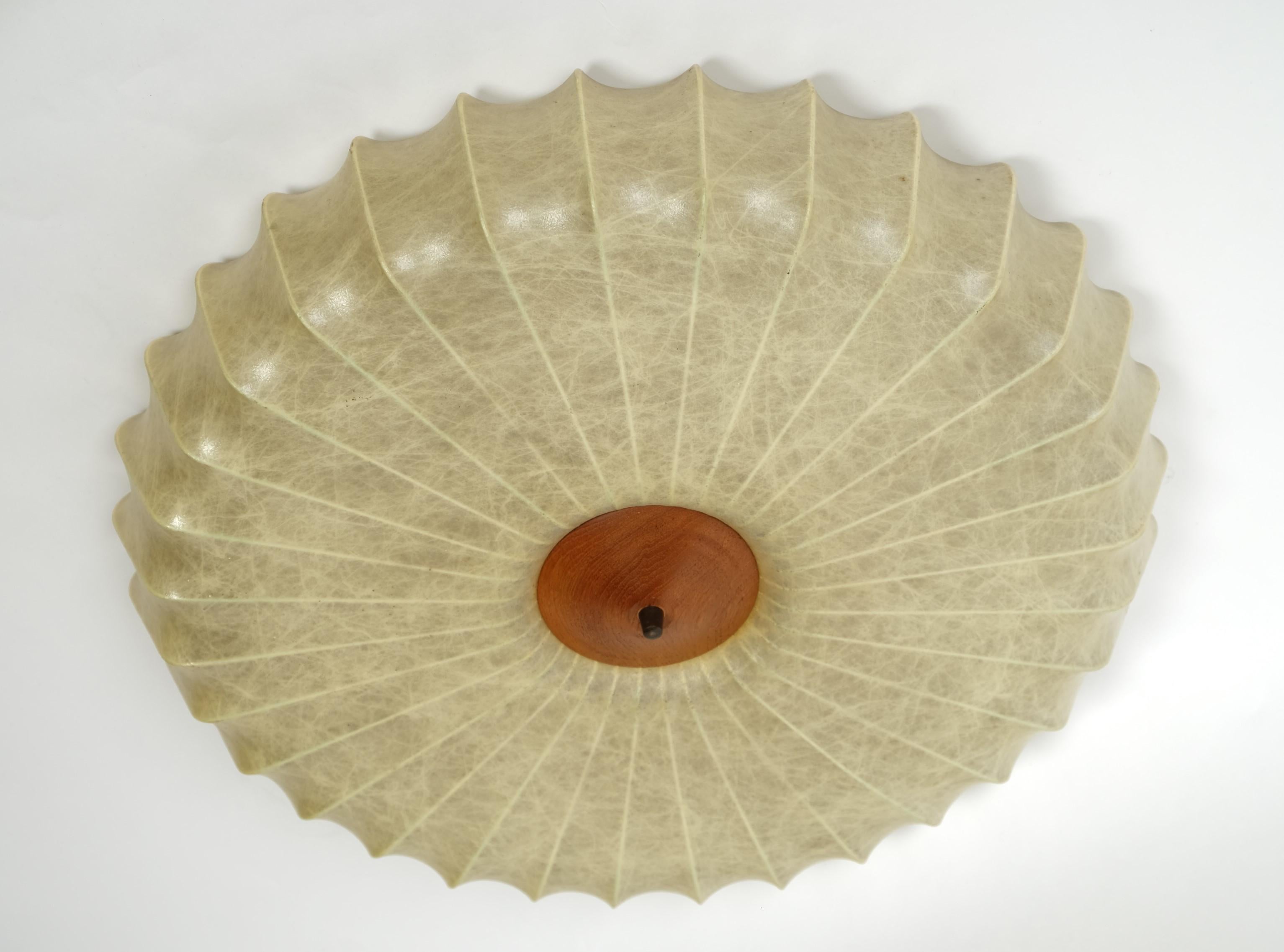 Mid-Century Cocoon Light Flush Mount Lamp Teak, Italy 1960s 4