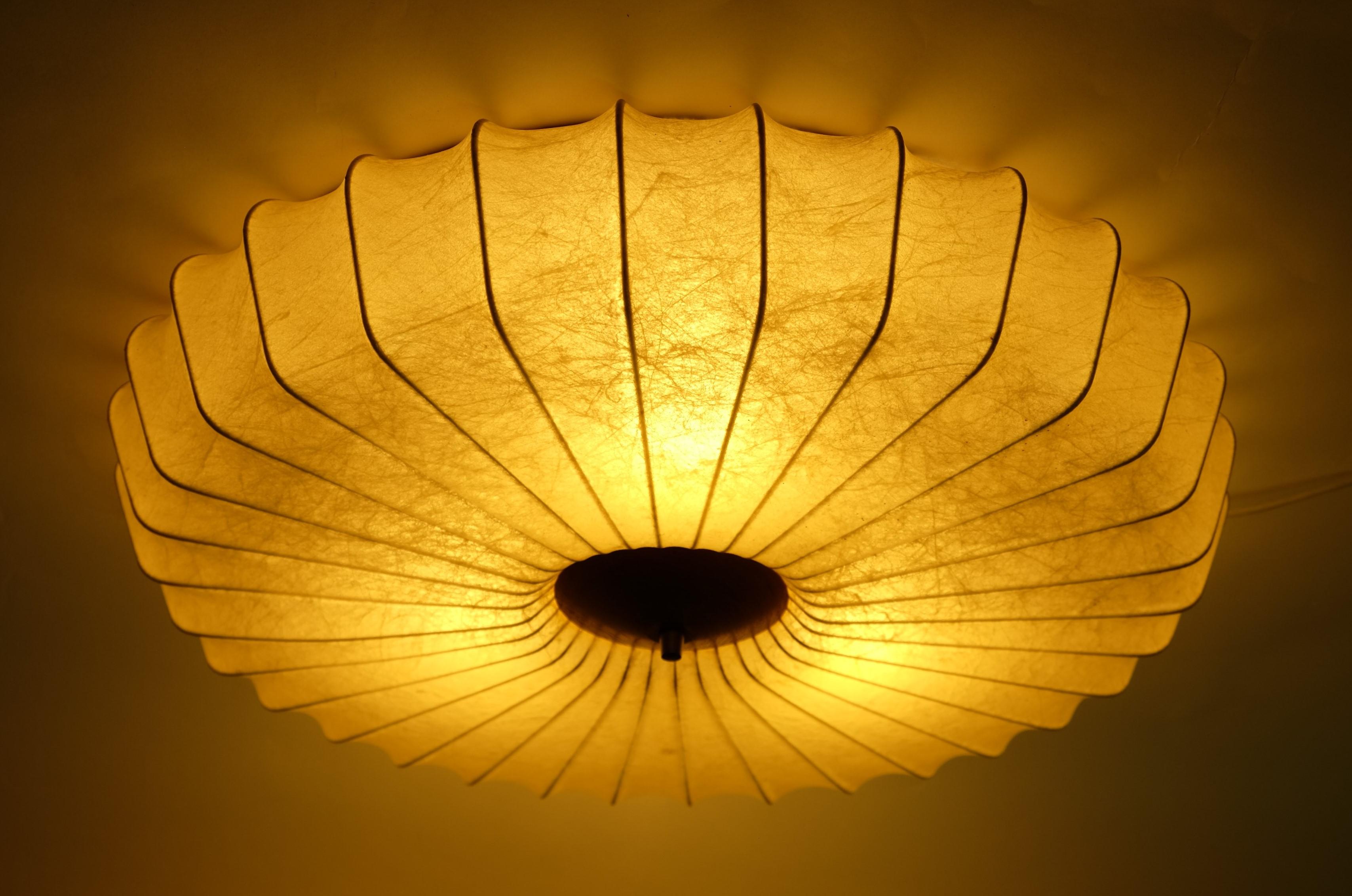 Mid-Century Cocoon Light Flush Mount Lamp Teak, Italy 1960s 1