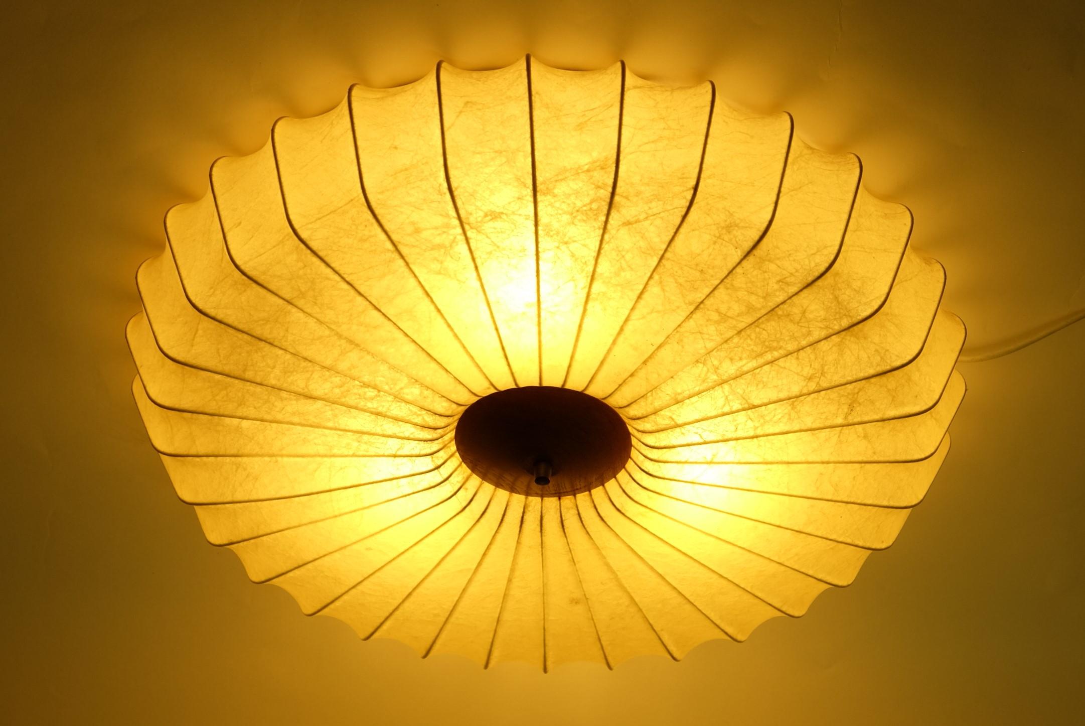Mid-Century Cocoon Light Flush Mount Lamp Teak, Italy 1960s 2