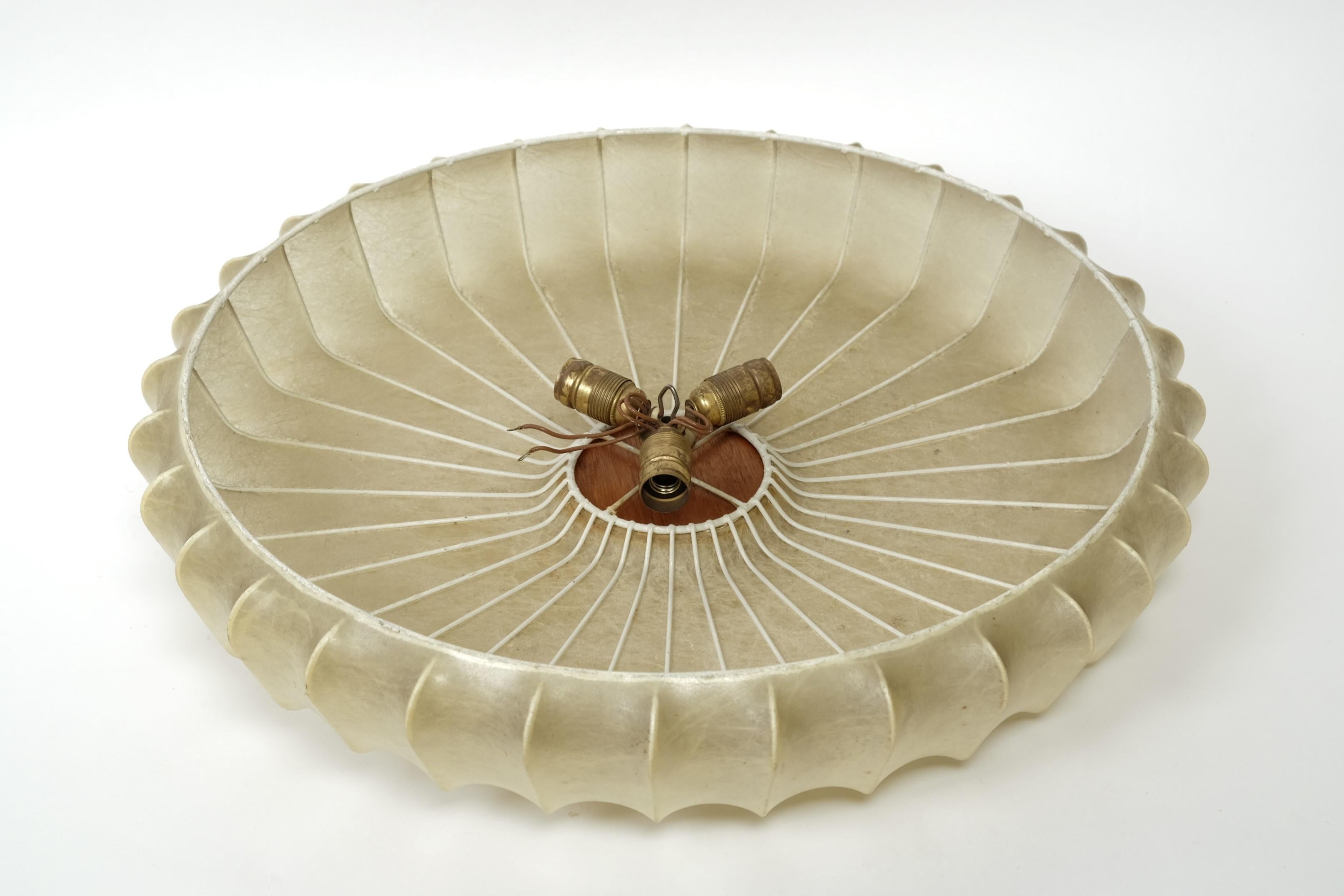 Mid-Century Cocoon Light Flush Mount Lamp Teak, Italy 1960s 12