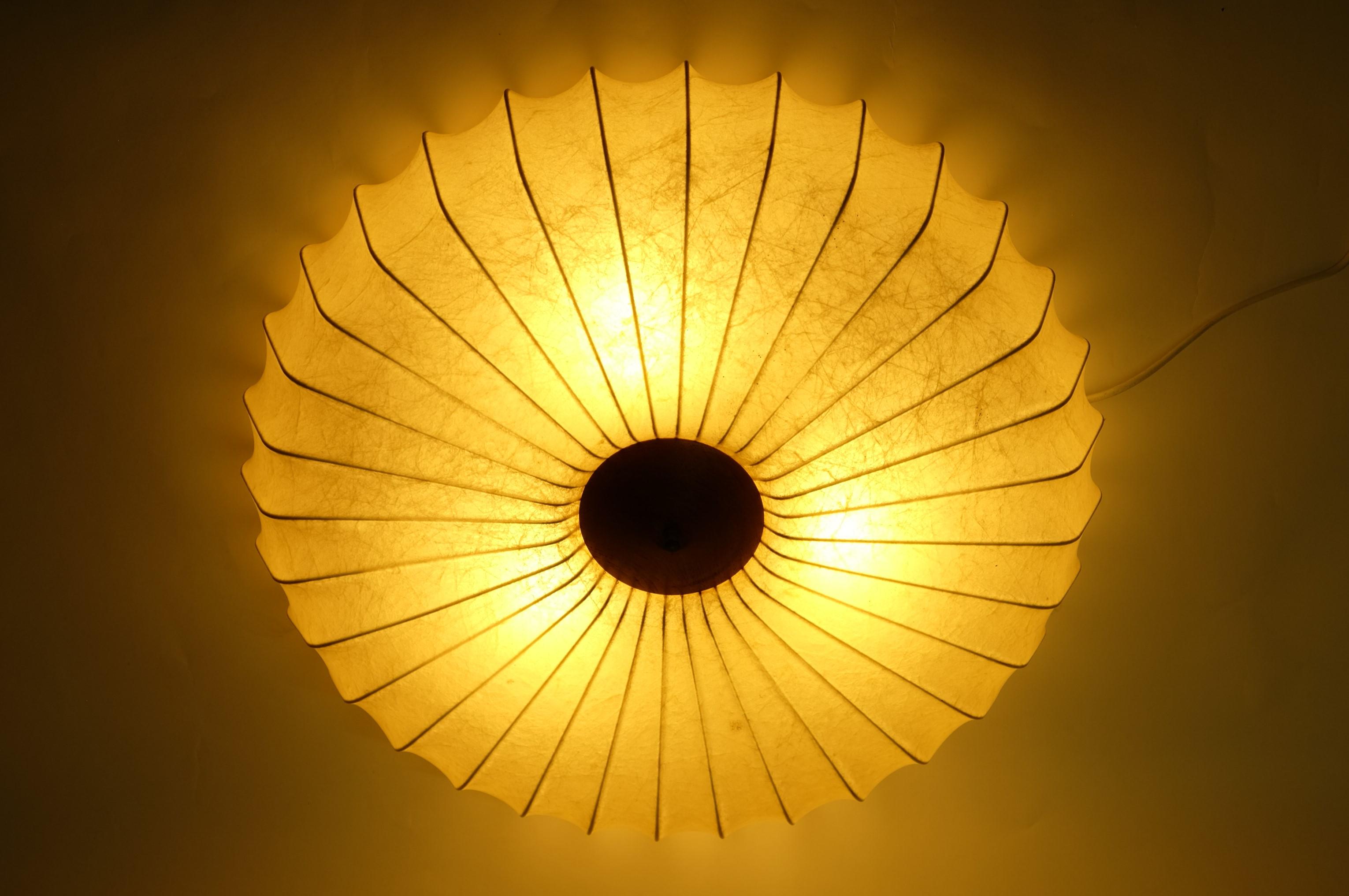 Mid-Century Cocoon Light Flush Mount Lamp Teak, Italy 1960s 3