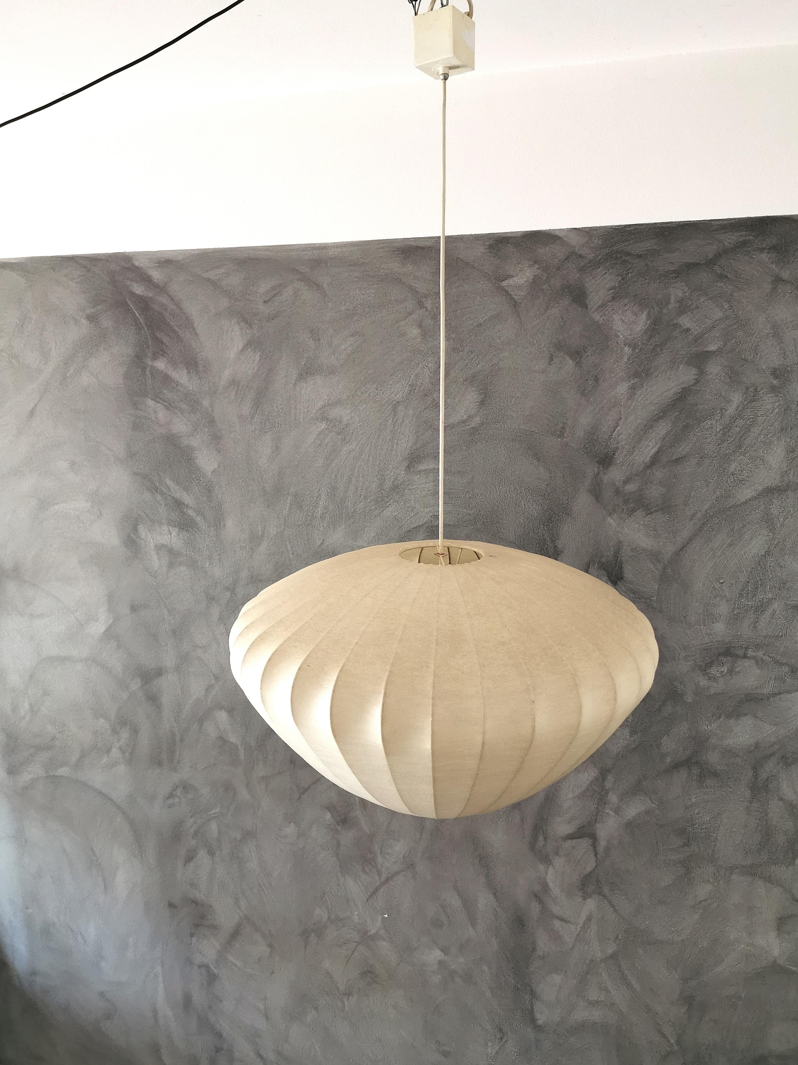 Midcentury Cocoon Pendant by Achille Castiglioni at 2-Light, Italy, 1960s In Good Condition In Palermo, IT