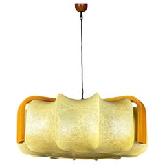 Mid-Century Cocoon Pendant Lamp, Resin & Pine Wood, Italy, 1960s