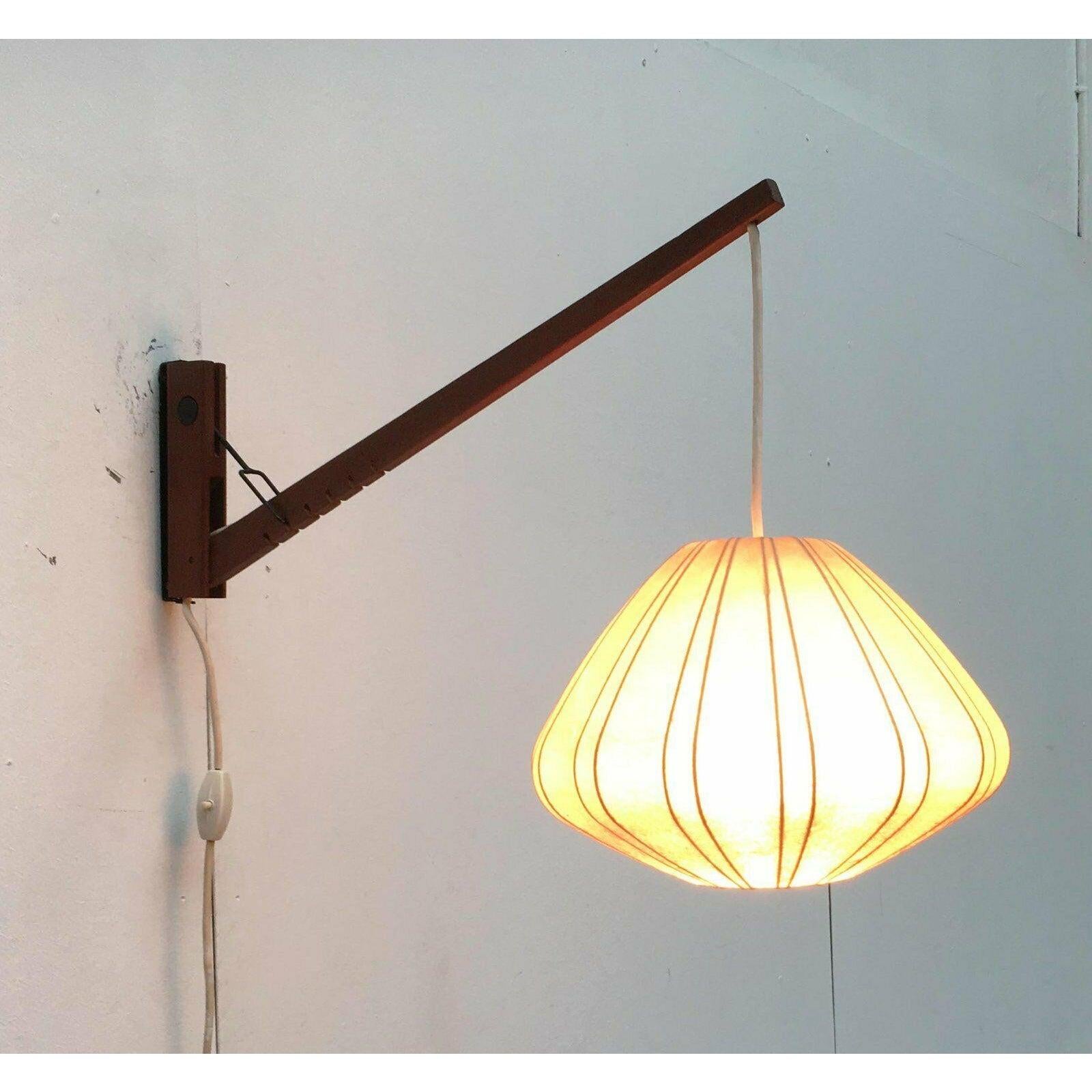Mid-Century Cocoon Swivel Mounted Cantilever Wall Lamp from Teak Wood, 1960s For Sale 5