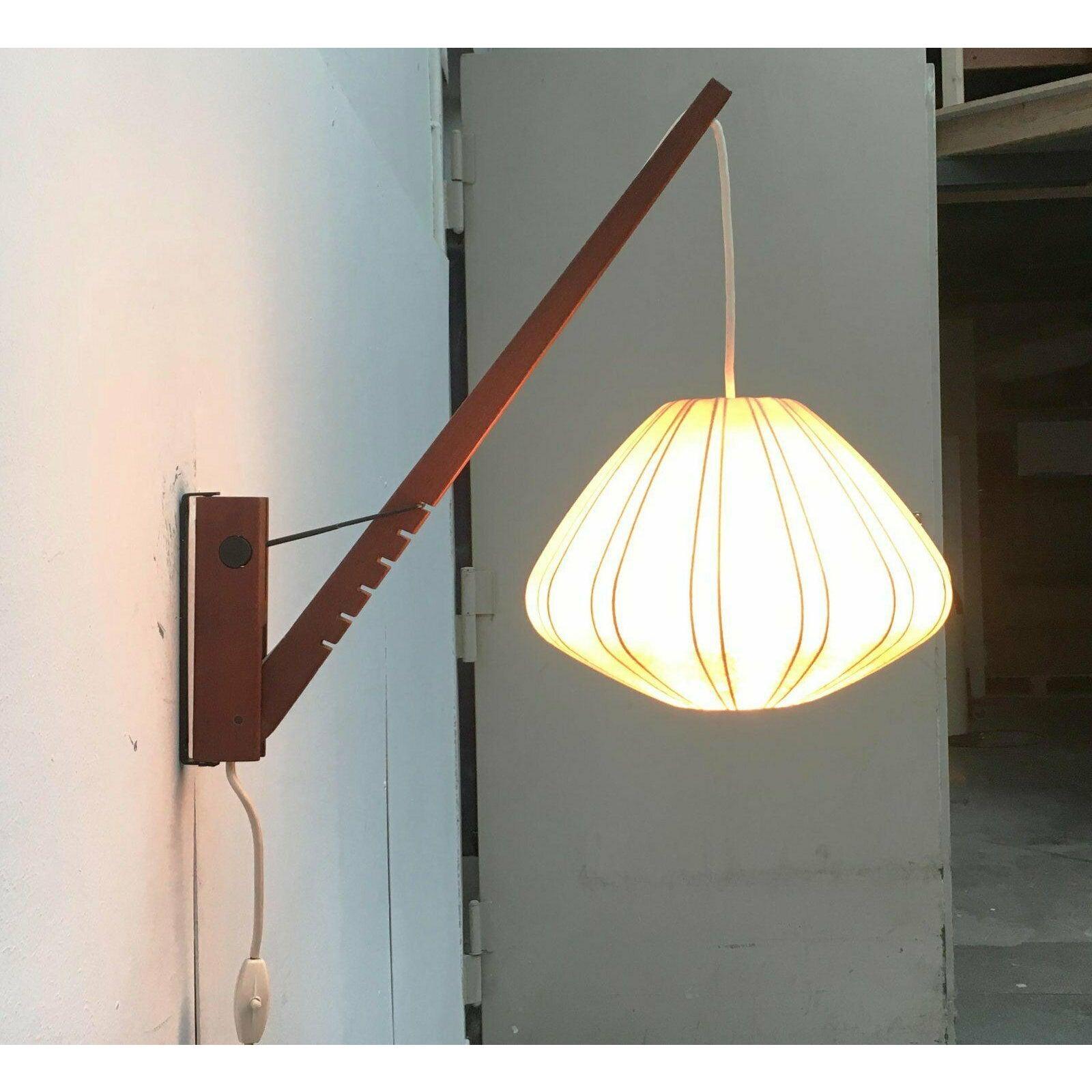 Mid-Century Cocoon Swivel Mounted Cantilever Wall Lamp from Teak Wood, 1960s For Sale 6