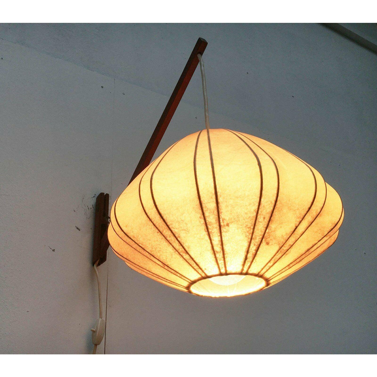 Mid-Century Cocoon Swivel Mounted Cantilever Wall Lamp from Teak Wood, 1960s For Sale 12