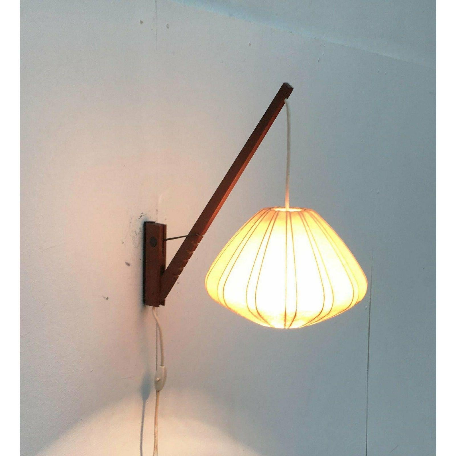Mid-Century Cocoon Swivel Mounted Cantilever Wall Lamp from Teak Wood, 1960s For Sale 1