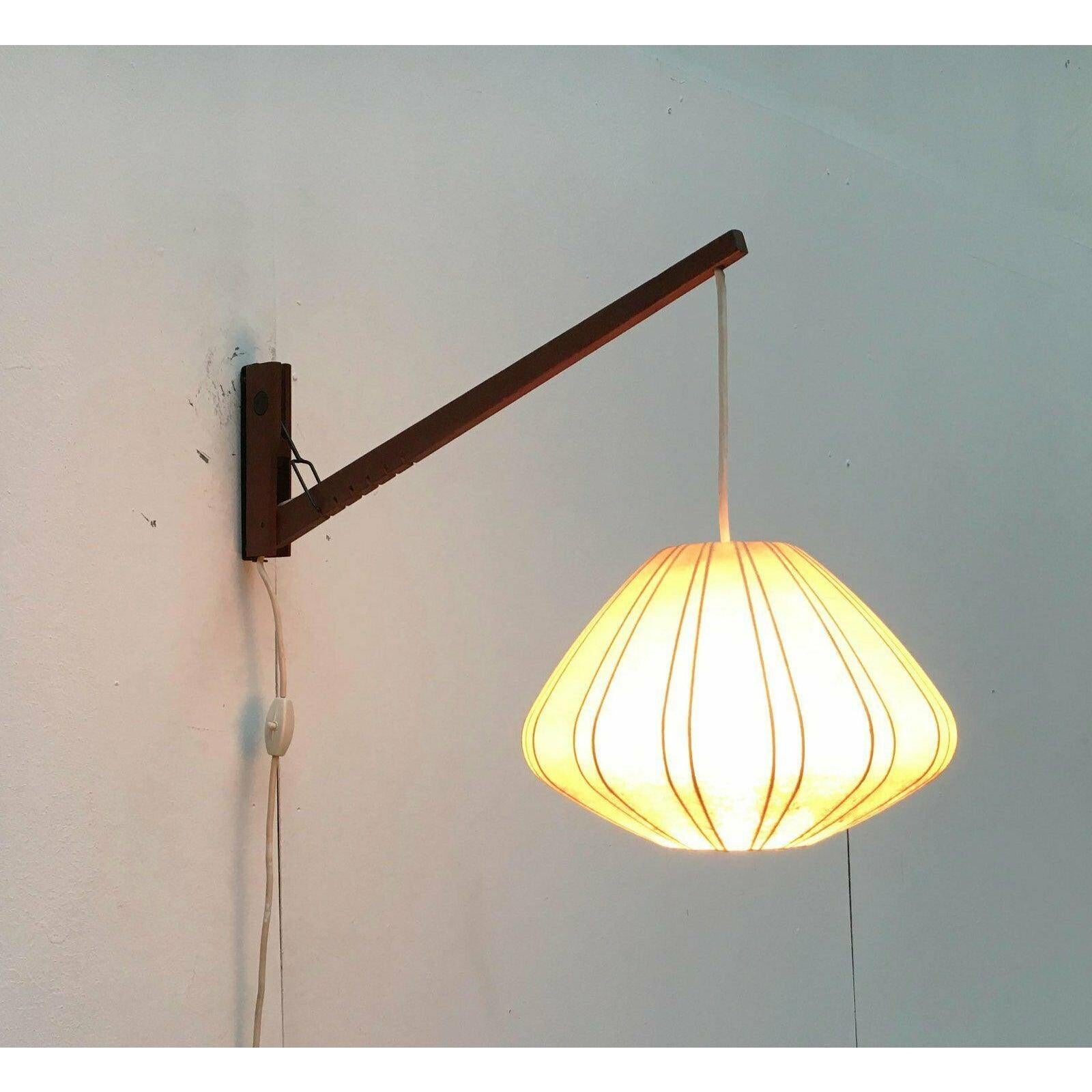 Mid-Century Cocoon Swivel Mounted Cantilever Wall Lamp from Teak Wood, 1960s For Sale 2