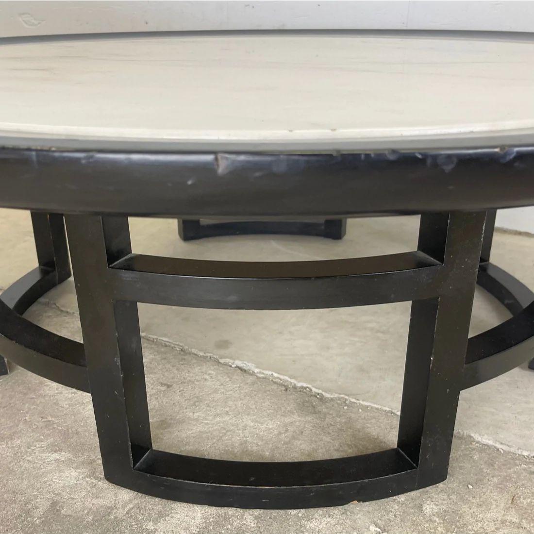 Wood Mid-Century Coffee Circular Stone Top Coffee Table