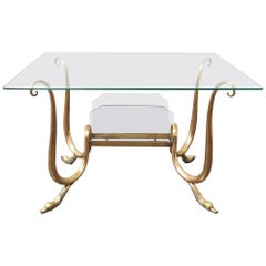 Mid-Century Coffee Cocktail Sofa Table Rectangular Glass Brass, Italy, 1940s