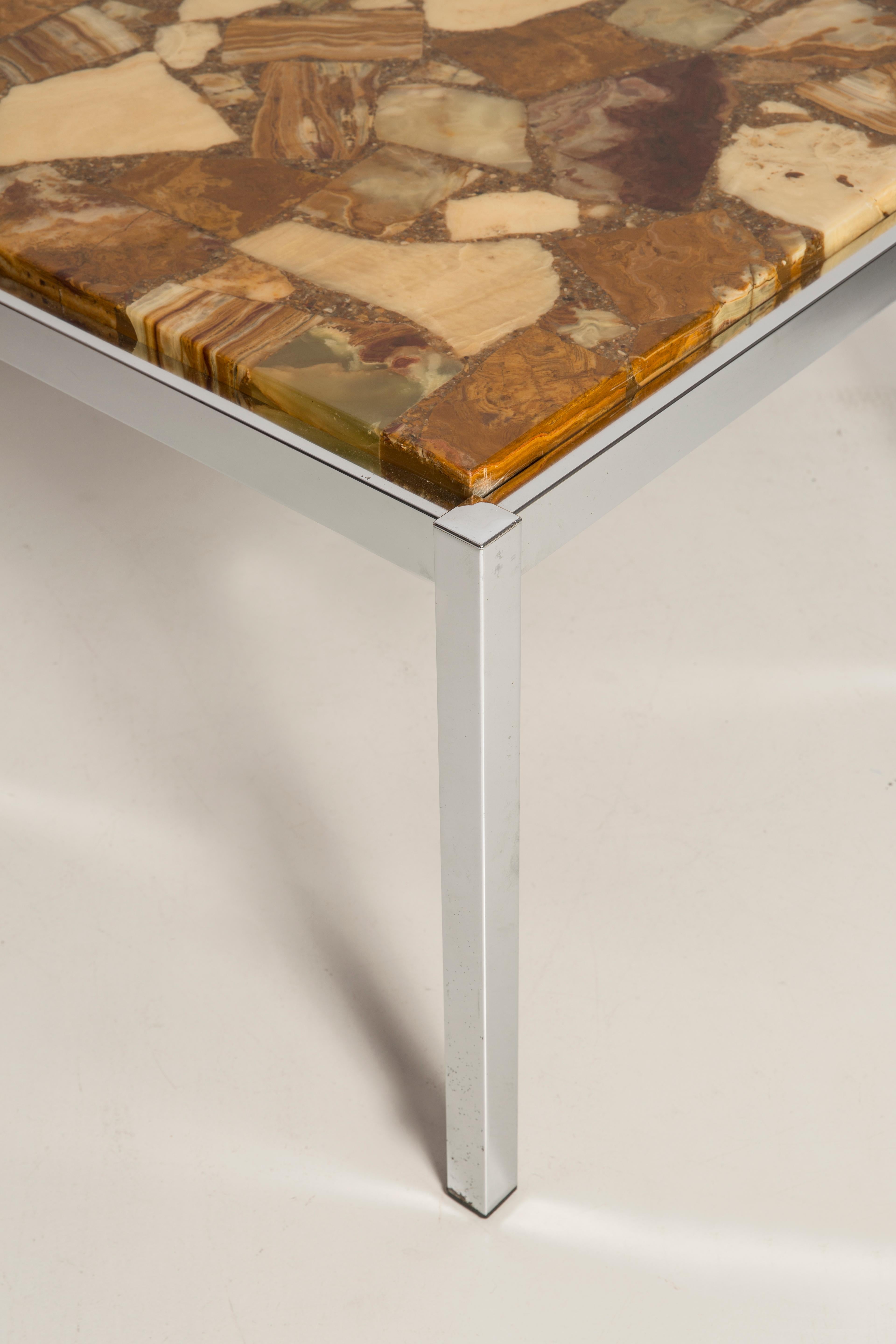 Mid Century Coffee Table, Beige Marble Stone and Chrome, Bauhaus, Germany, 1960s 5