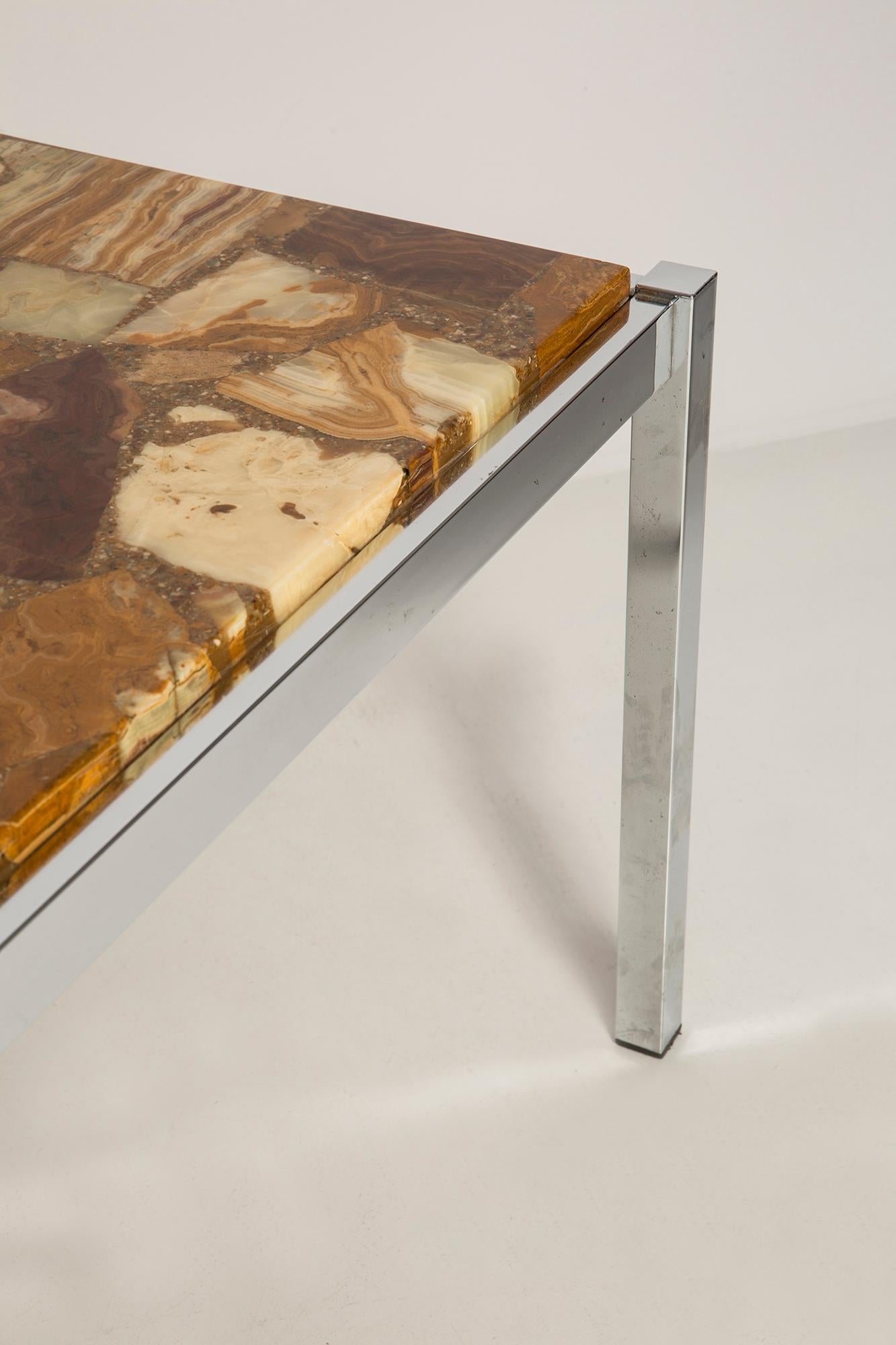 Mid Century Coffee Table, Beige Marble Stone and Chrome, Bauhaus, Germany, 1960s 6
