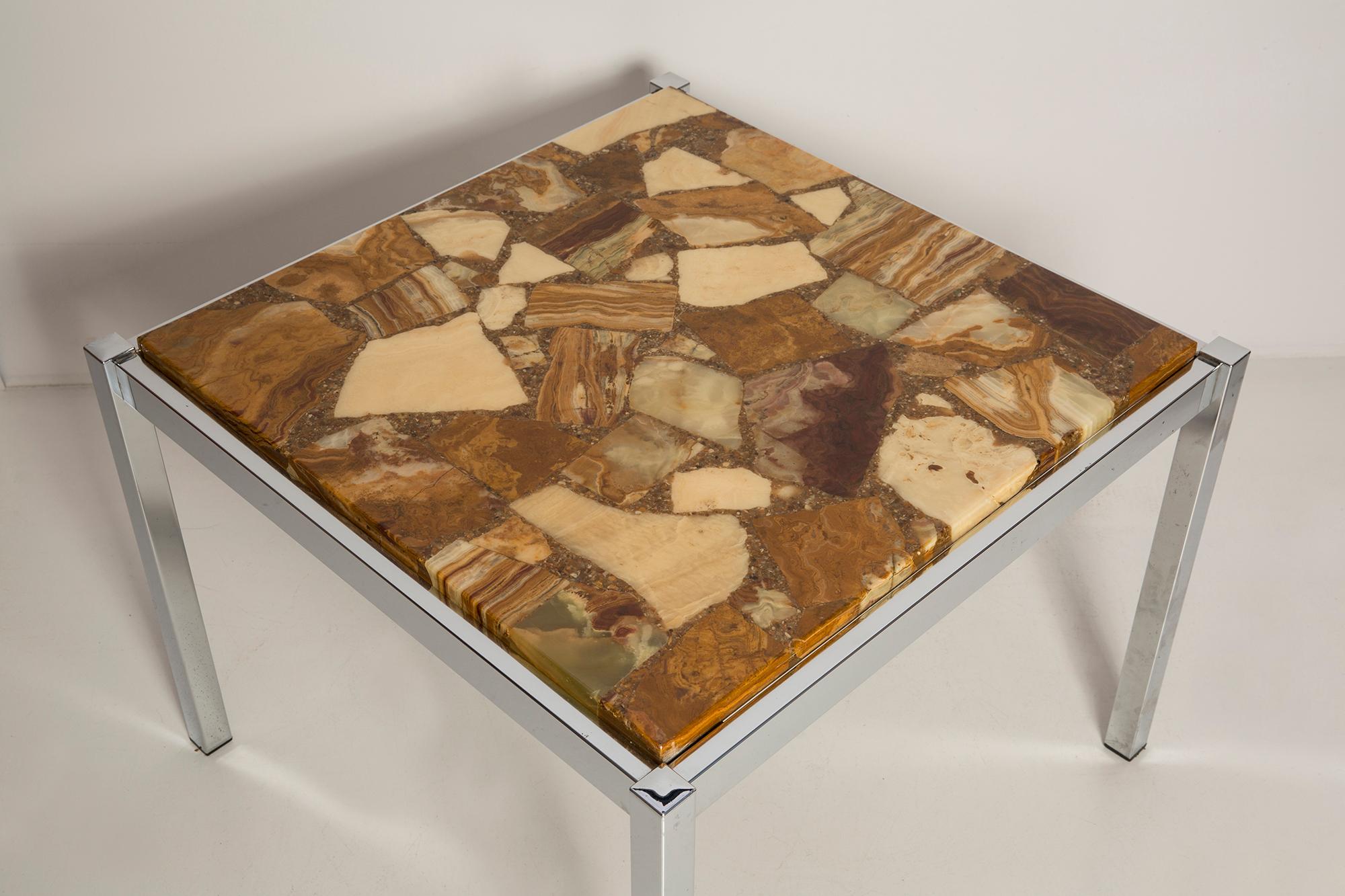 Mid Century Coffee Table, Beige Marble Stone and Chrome, Bauhaus, Germany, 1960s 7