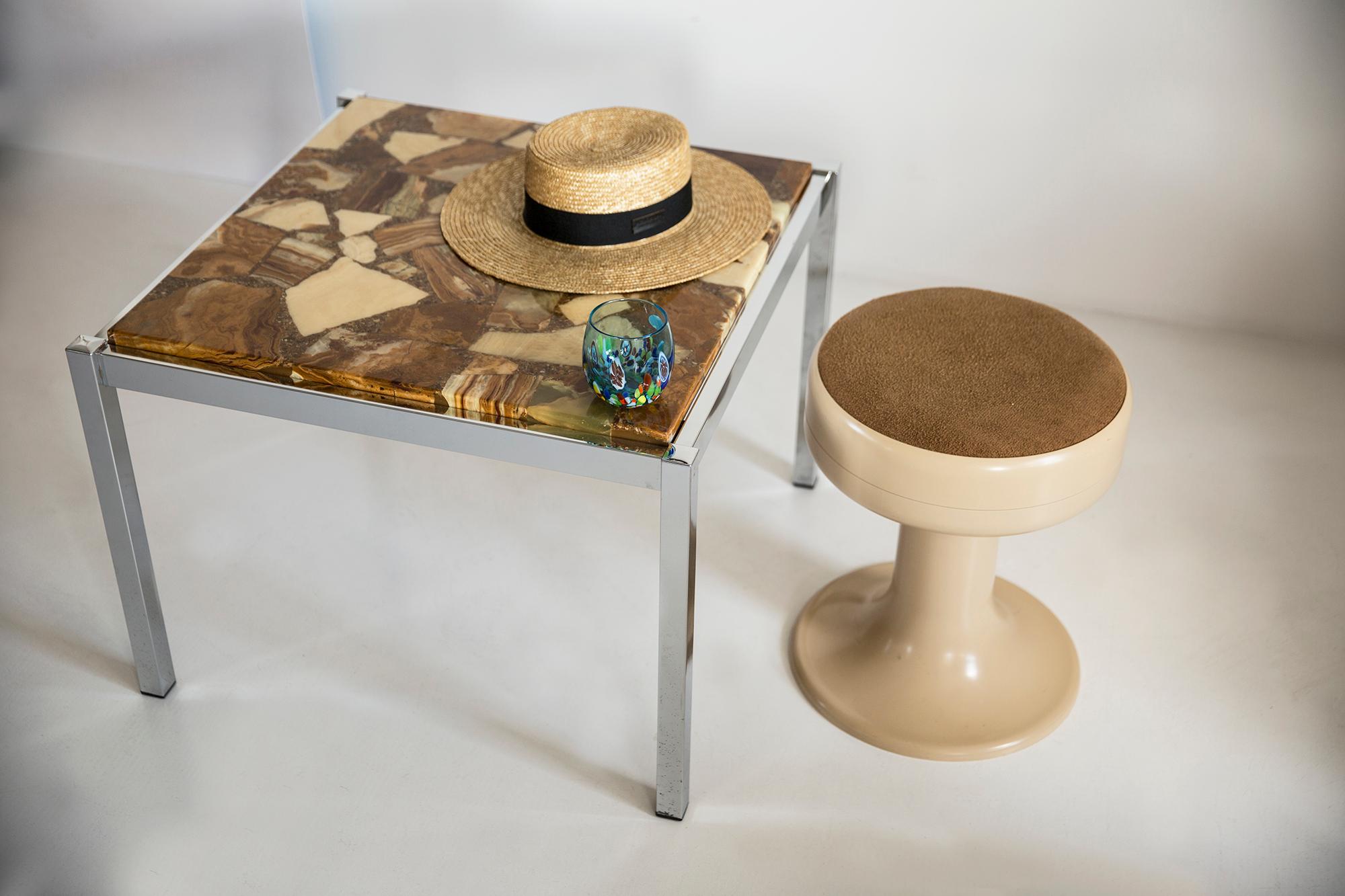 Mid Century Coffee Table, Beige Marble Stone and Chrome, Bauhaus, Germany, 1960s 8