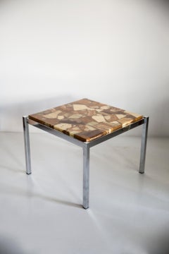 Mid Century Coffee Table, Beige Marble Stone and Chrome, Bauhaus, Germany, 1960s