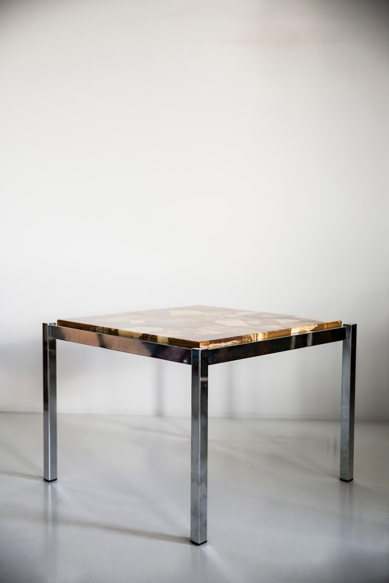 Mid-Century Modern Mid Century Coffee Table, Beige Marble Stone and Chrome, Bauhaus, Germany, 1960s