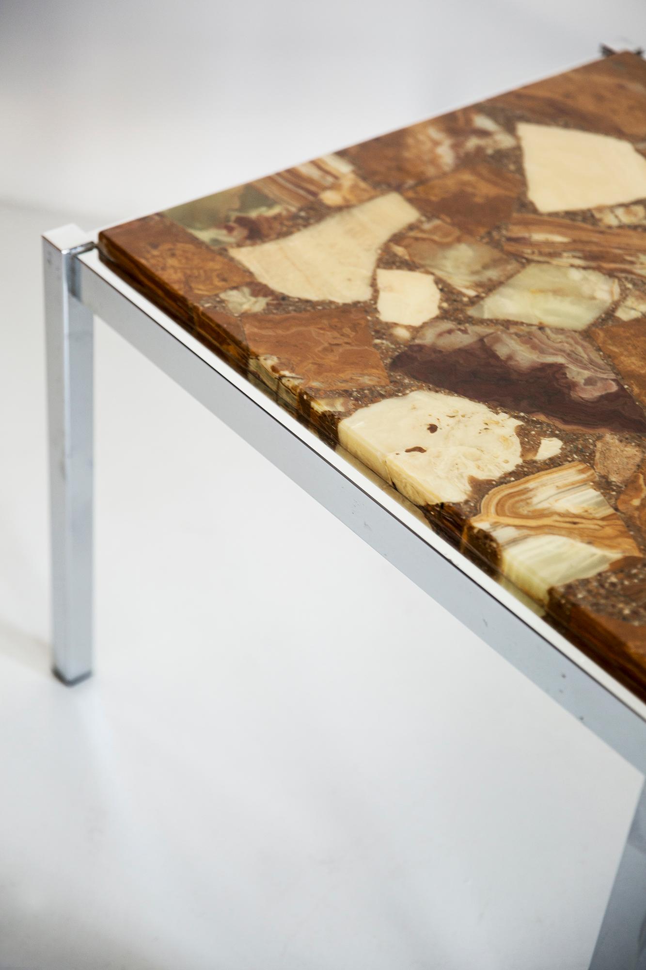 Hand-Painted Mid Century Coffee Table, Beige Marble Stone and Chrome, Bauhaus, Germany, 1960s