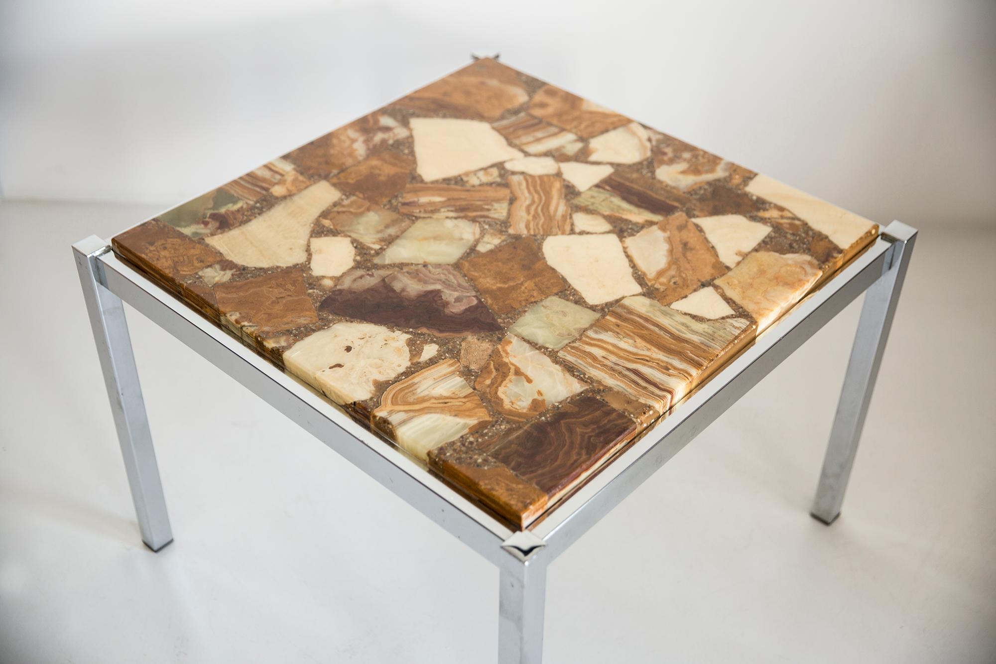 Mid Century Coffee Table, Beige Marble Stone and Chrome, Bauhaus, Germany, 1960s 2