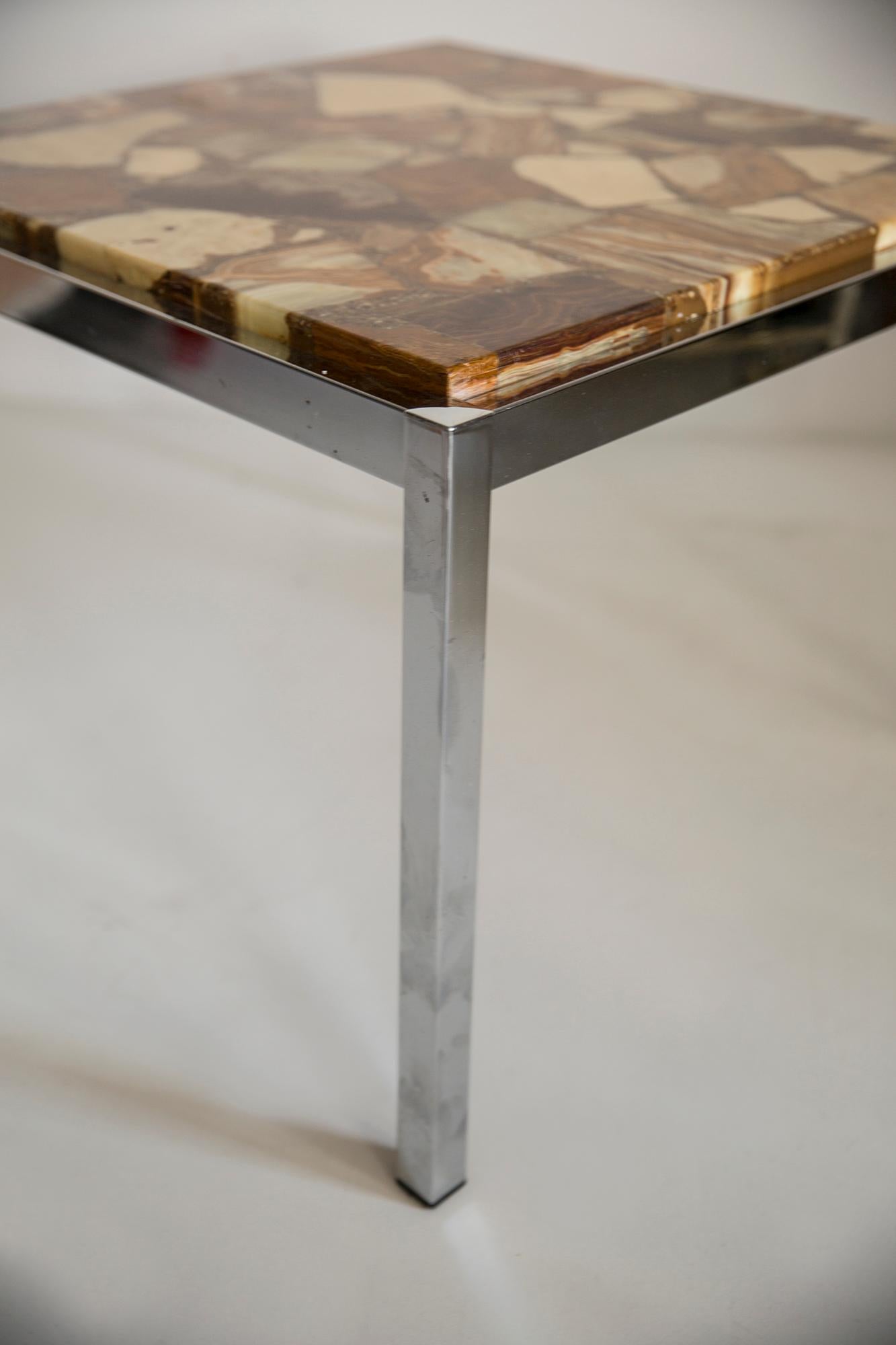 Mid Century Coffee Table, Beige Marble Stone and Chrome, Bauhaus, Germany, 1960s 3