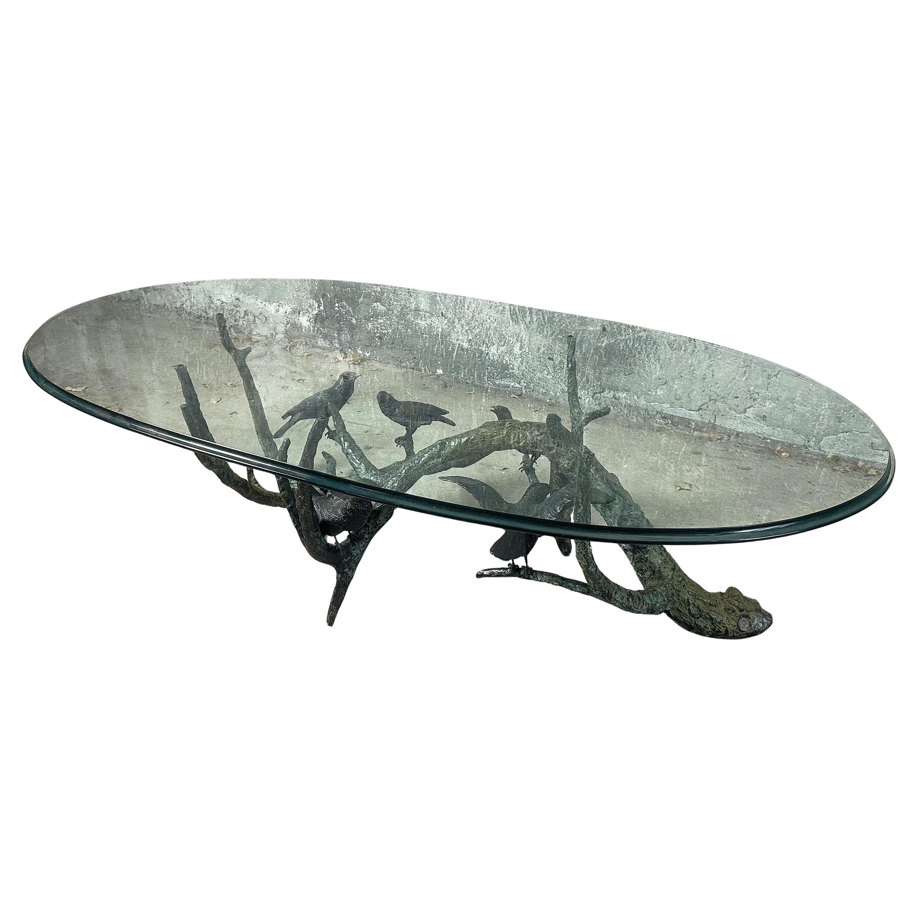 Table basse de milieu de siècle Oiseaux en bronze par Valenti, Espagne, années 1970