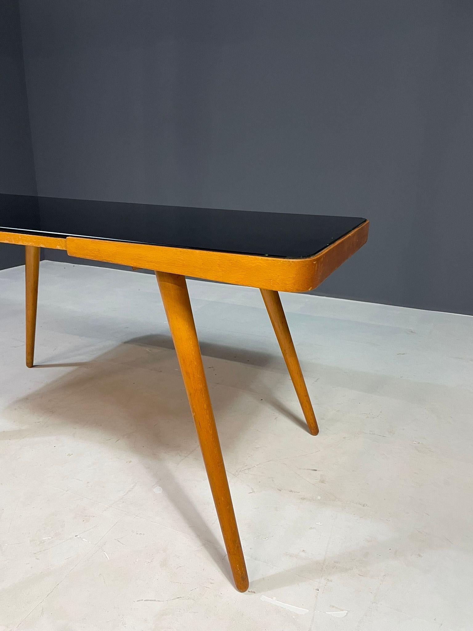 Mid-Century Coffee Table by Interiér Praha with Opaxite Glass Top, 1960s In Good Condition For Sale In Prague 8, CZ