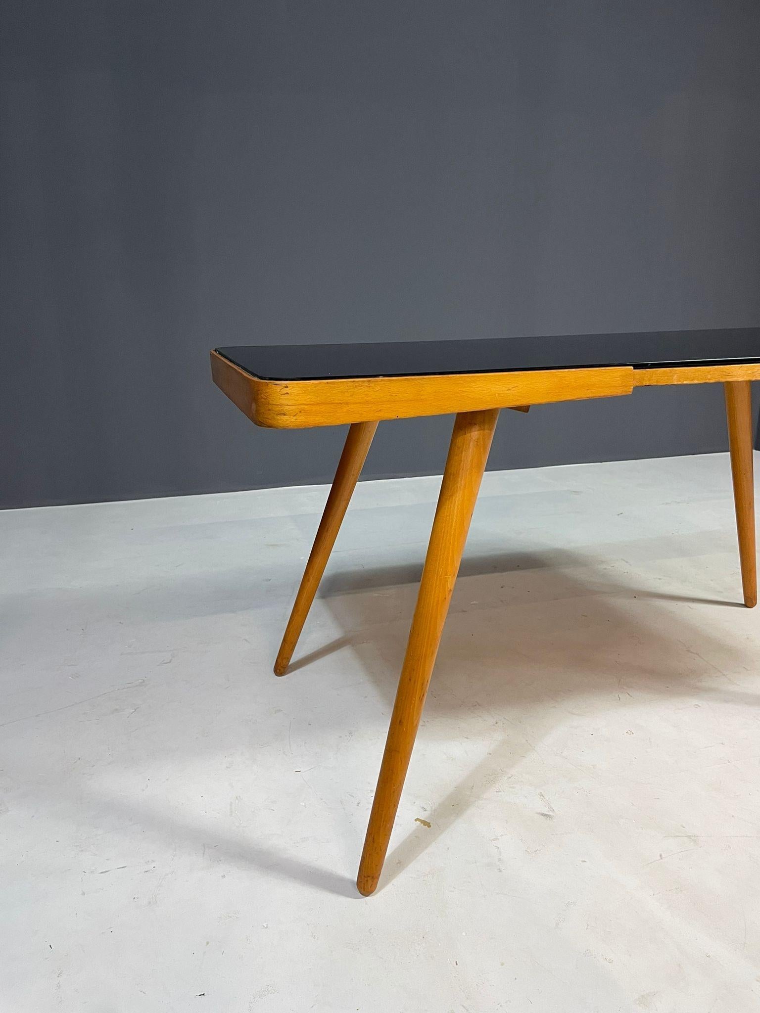 Mid-Century Coffee Table by Interiér Praha with Opaxite Glass Top, 1960s For Sale 1