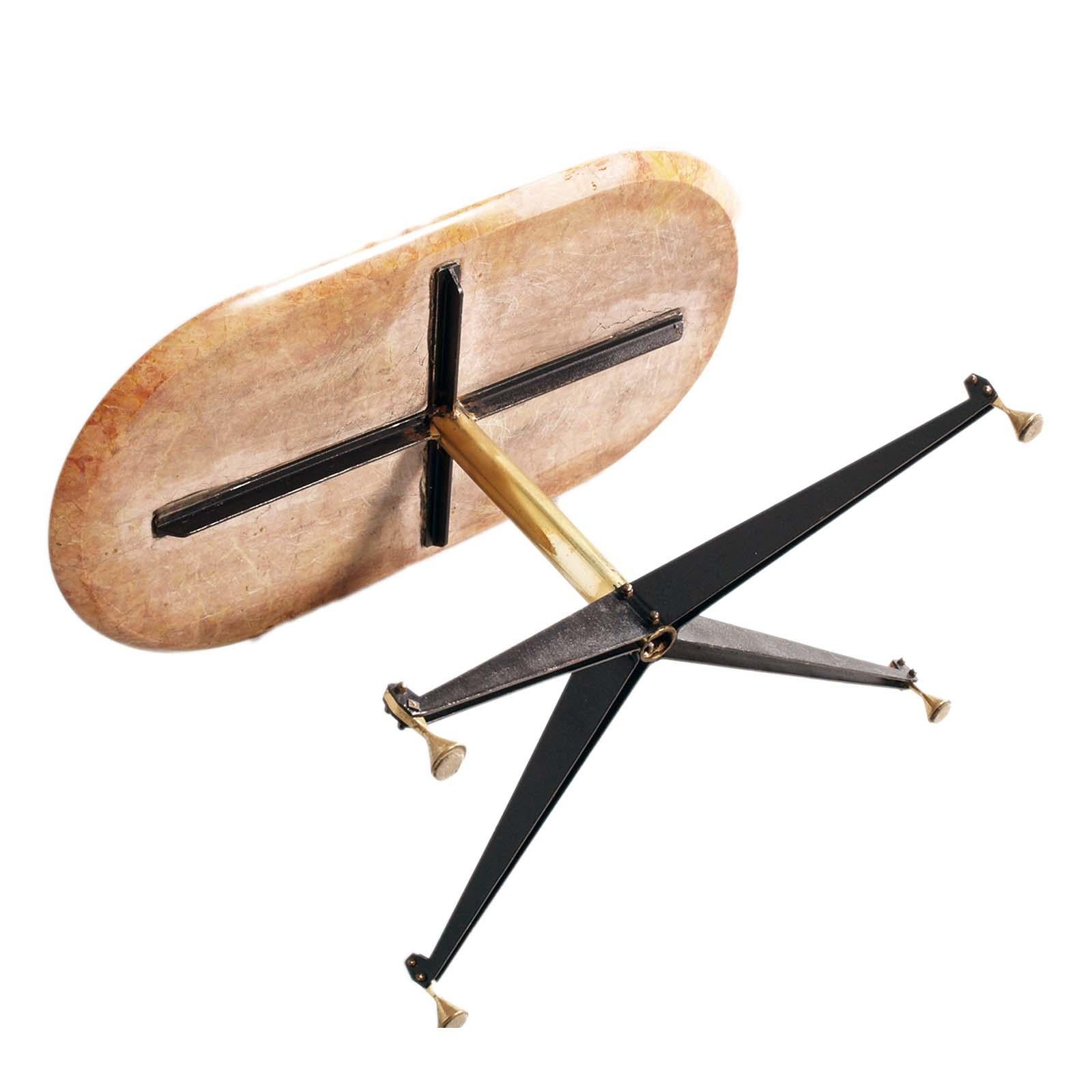 Table basse du milieu du siècle par RIMA, Gio Ponti attribuable , Fer , Laiton , Marbre Bon état - En vente à Vigonza, Padua
