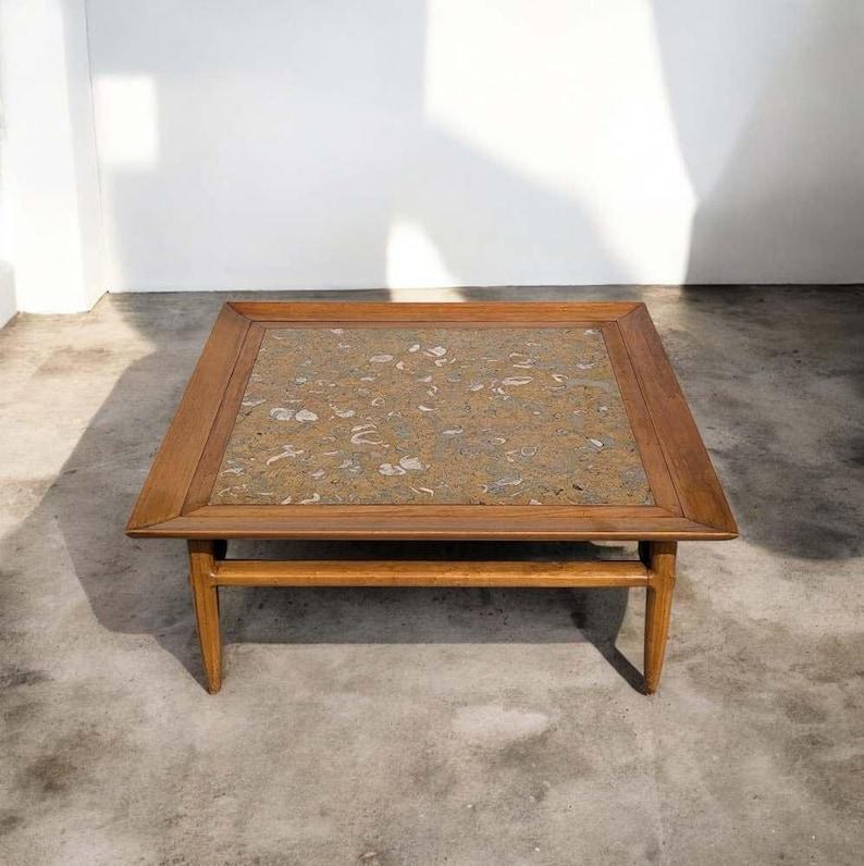 Mid Century Coffee Table By Tomlinson, Living Room, Sculptural, Wood, Stone For Sale 4