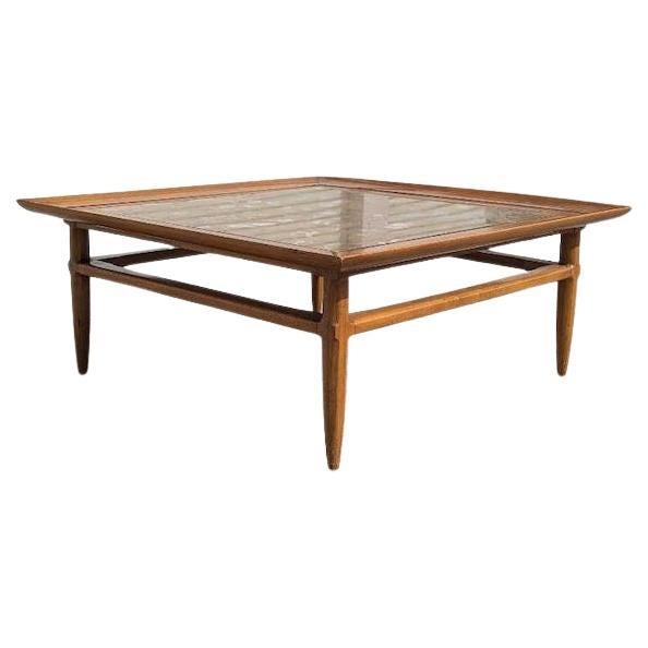 Mid Century Coffee Table, Solid Wood, Sculptural, By Tomlinson, Living Room, Square, Marble, Fossil Stone

Measurements: 44