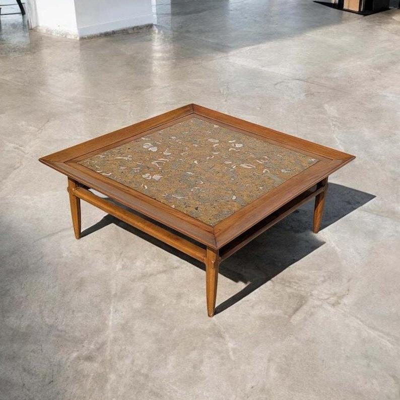 Mid Century Coffee Table By Tomlinson, Living Room, Sculptural, Wood, Stone For Sale 3