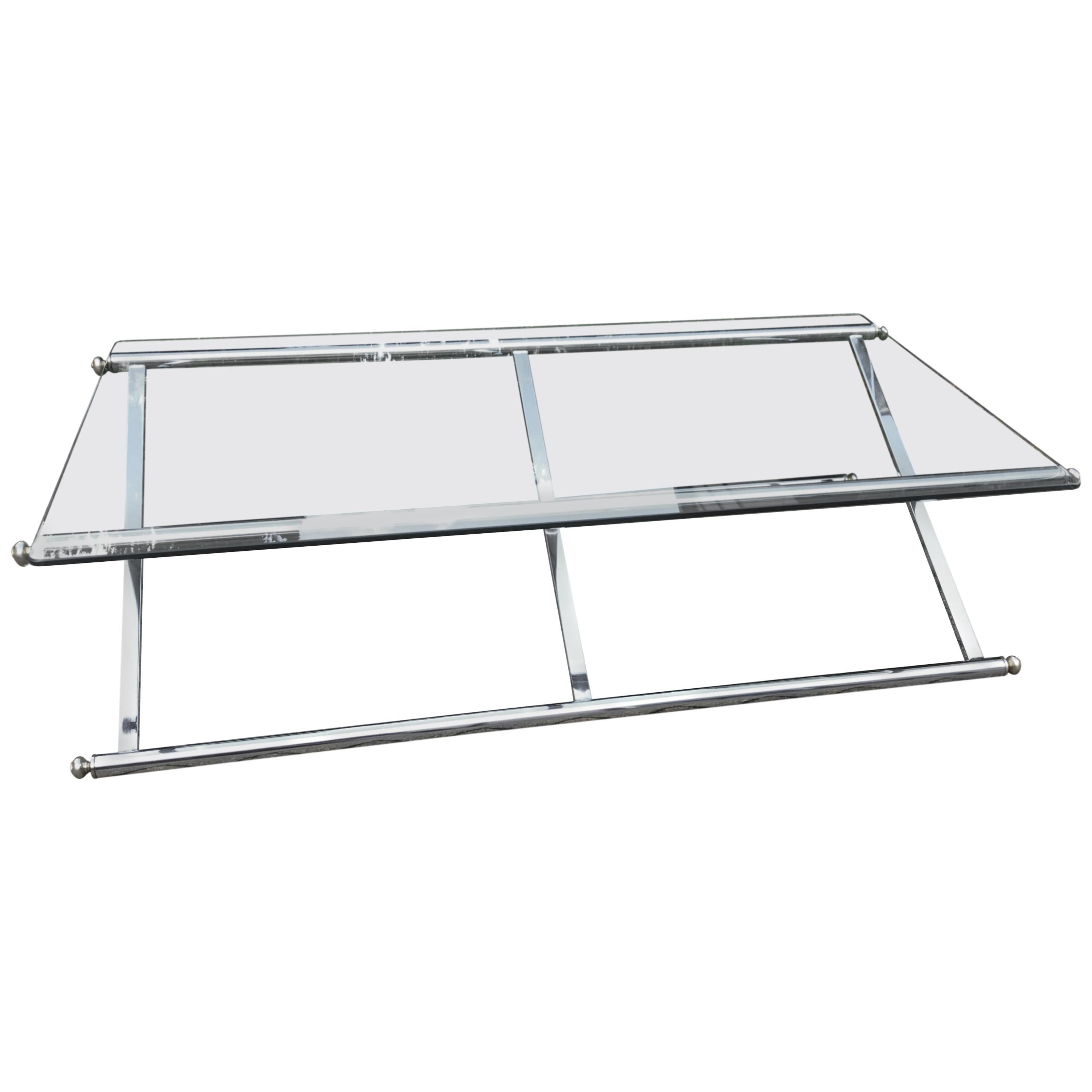 Tavolino da caffè del metà del secolo Chrome e vetro, base a X, stile Maison Jansen in vendita