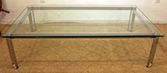 Midcentury  Danish Modern Coffee Table, Italian, Flat Bar Chrome Glass Top