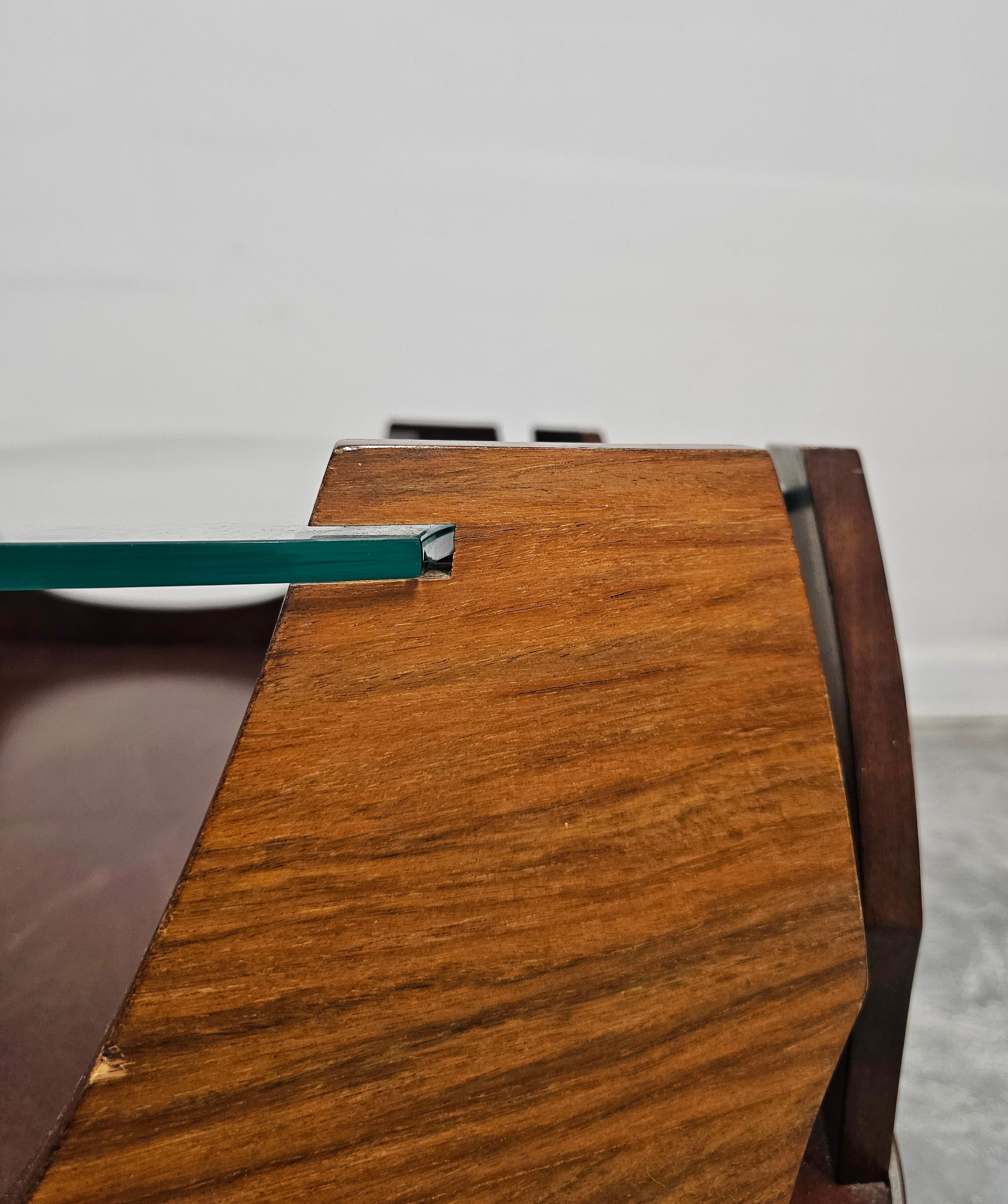 Mid-20th Century Mid Century Coffee Table done in bent plywood, with glass top, Italy 1940s For Sale