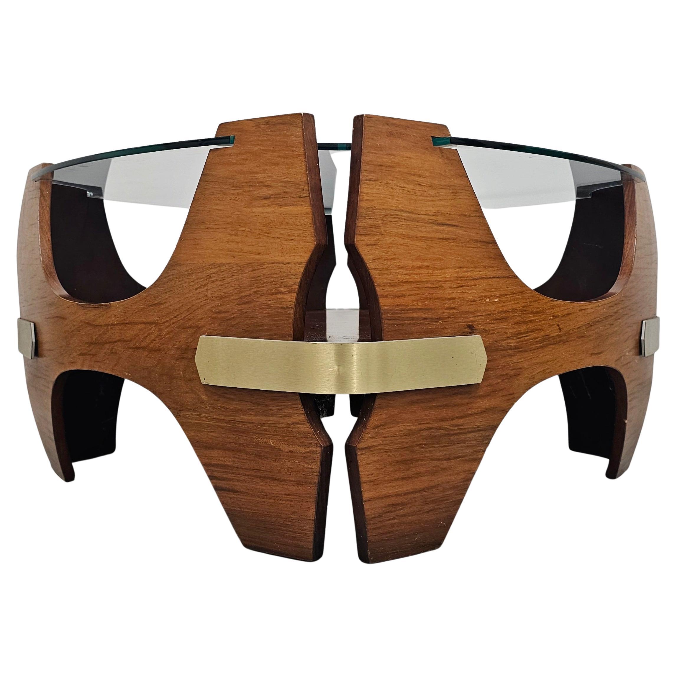 Mid Century Coffee Table done in bent plywood, with glass top, Italy 1940s For Sale